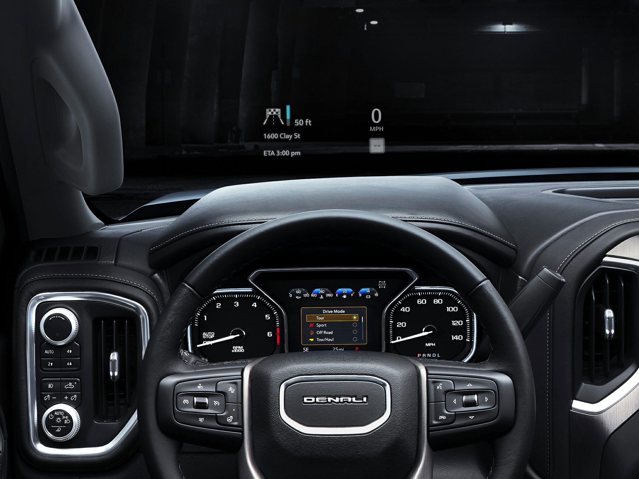 Dashboard and steering wheel with digital display and drive mode selector