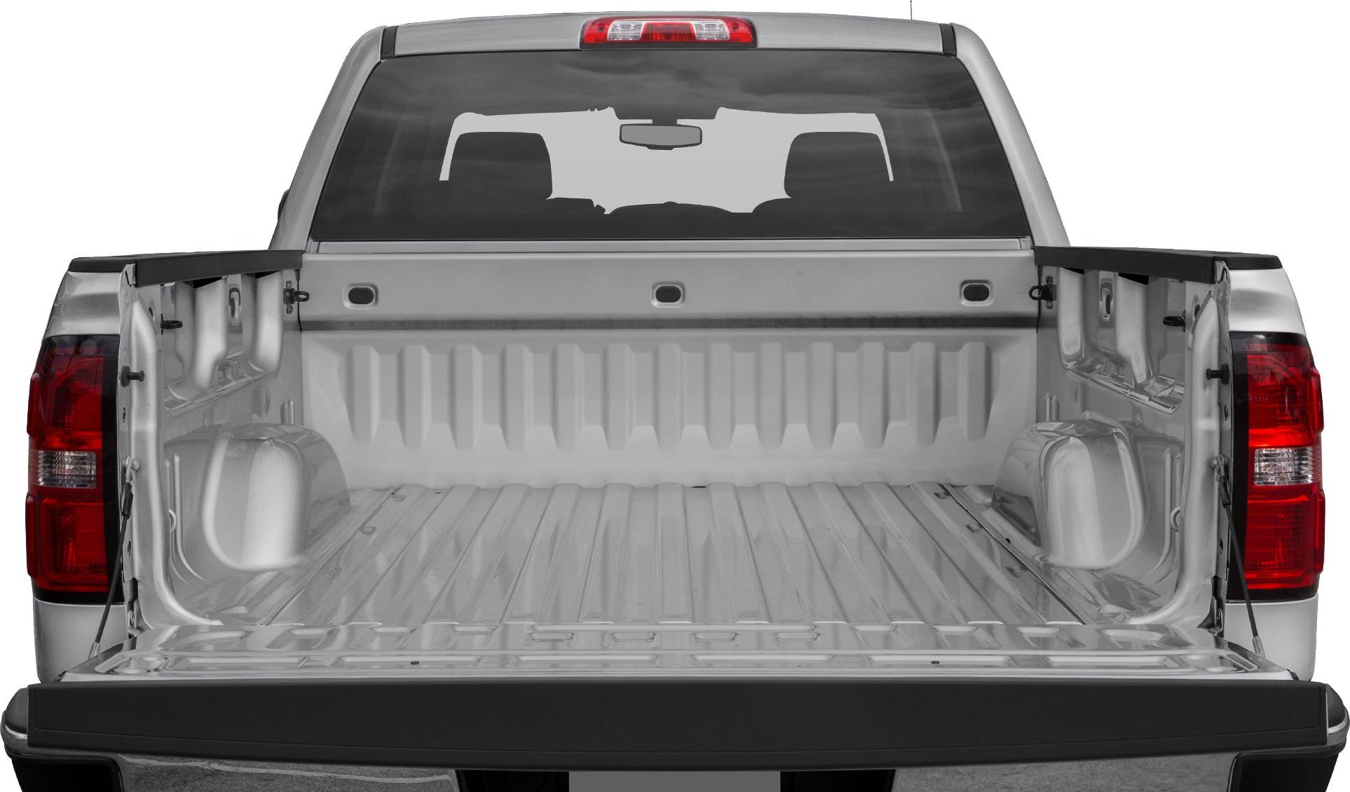 Open empty truck bed with tailgate lowered and rear lights visible