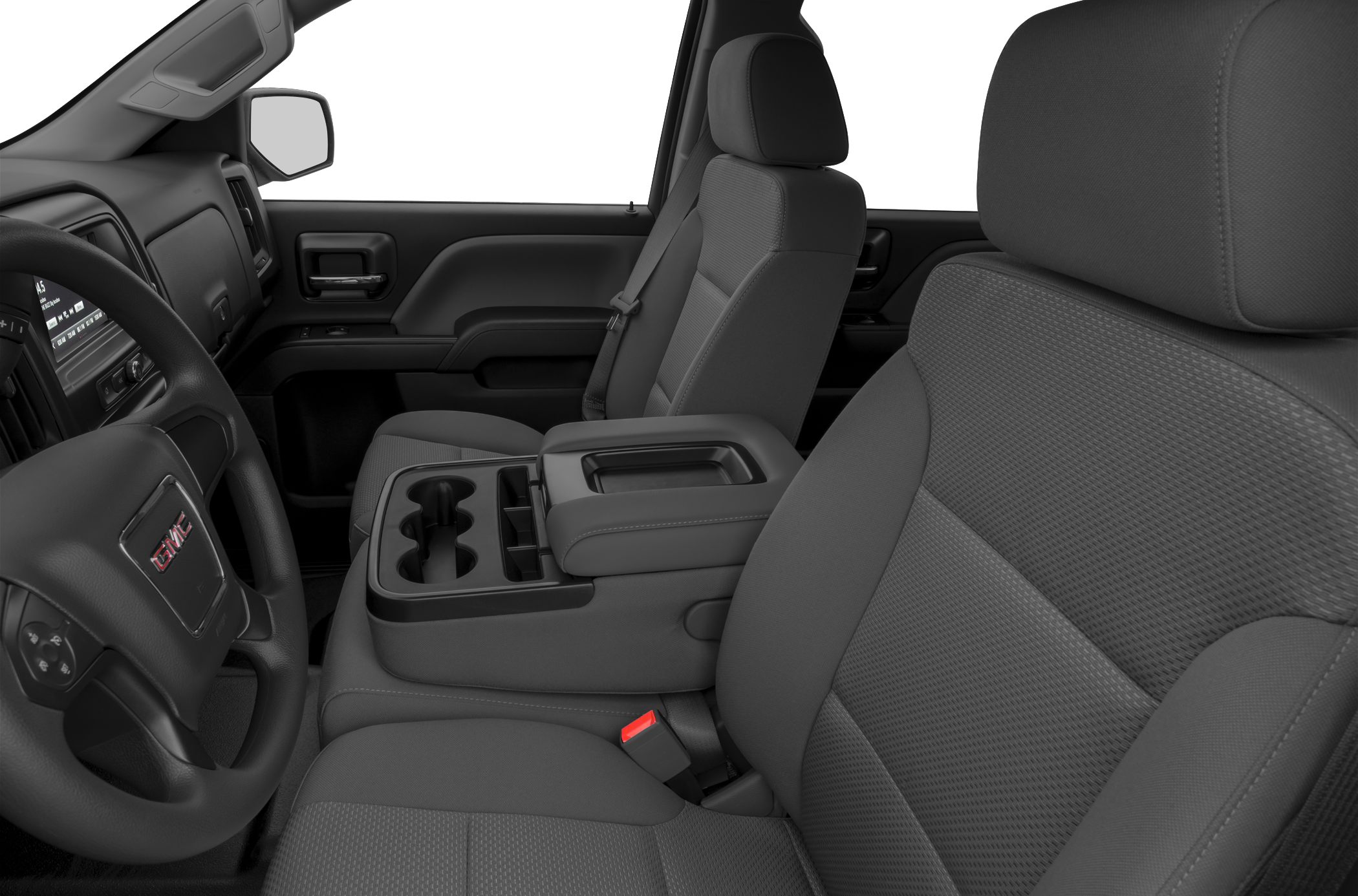 Front seats with center console and dashboard inside vehicle cabin