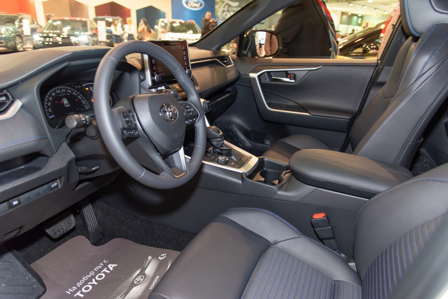 Modern steering wheel and dashboard interior