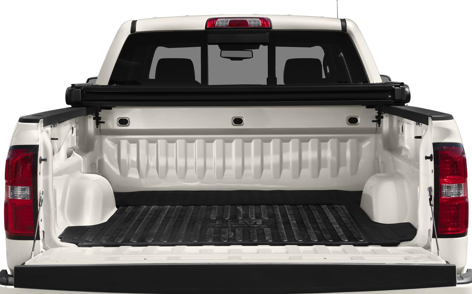 Open open cargo bed with protective liner and tailgate down