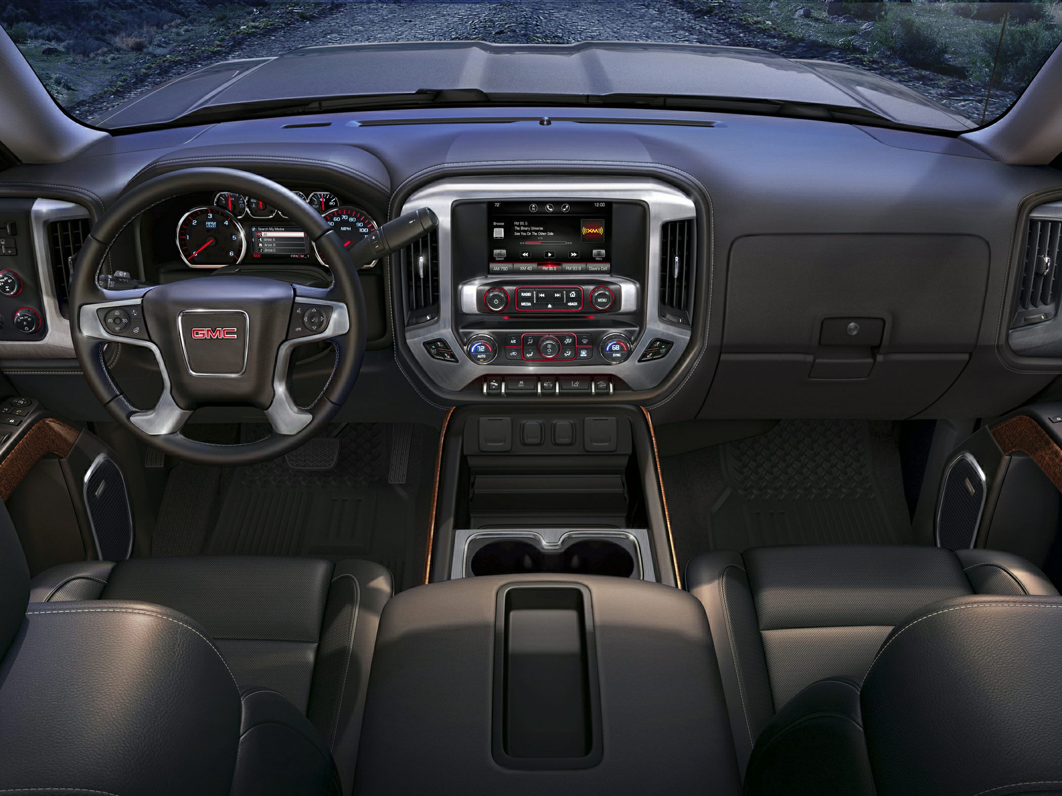 Dashboard and steering wheel with infotainment system
