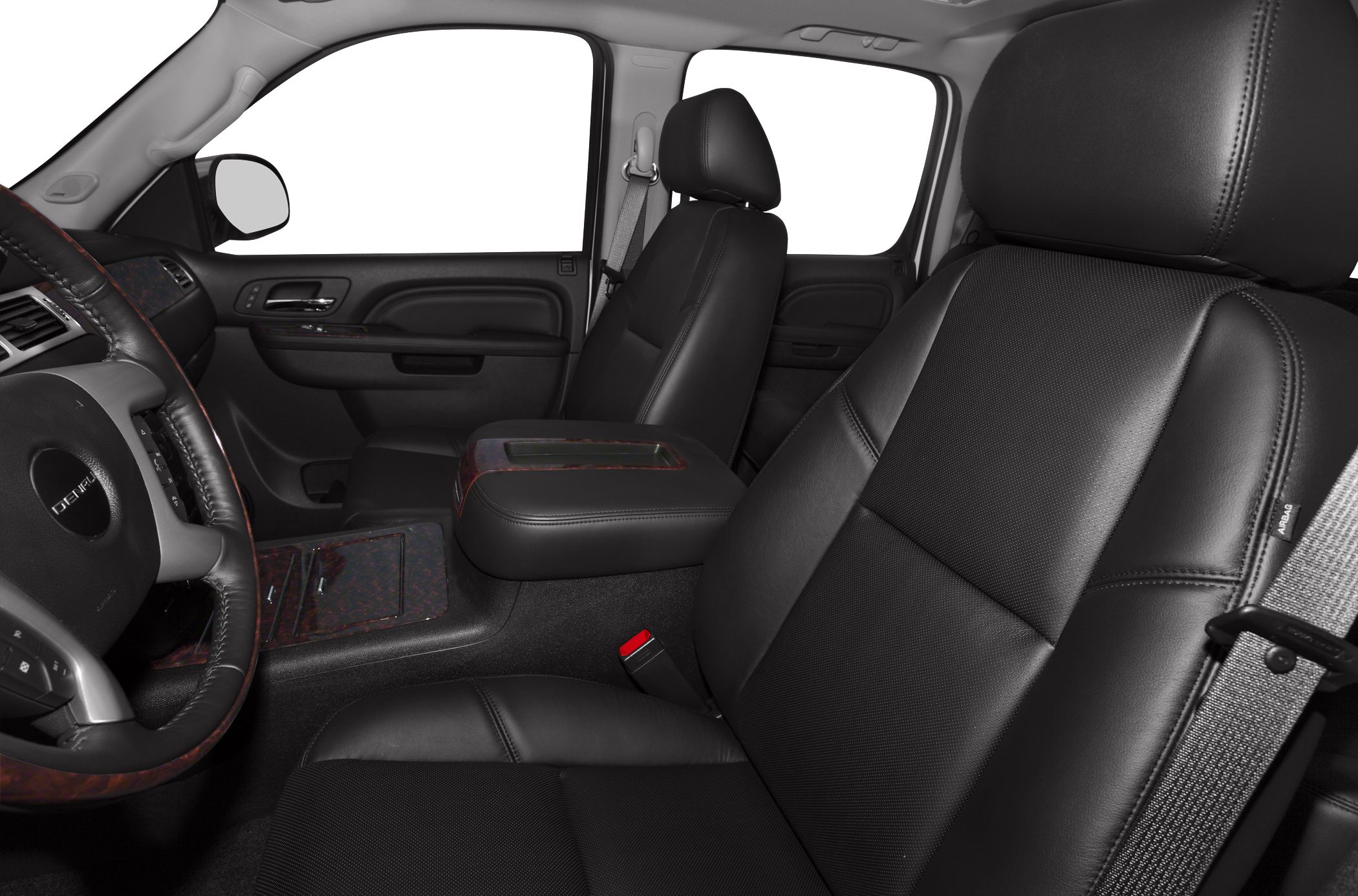 Black leather front seats and dashboard of an extended cab vehicle
