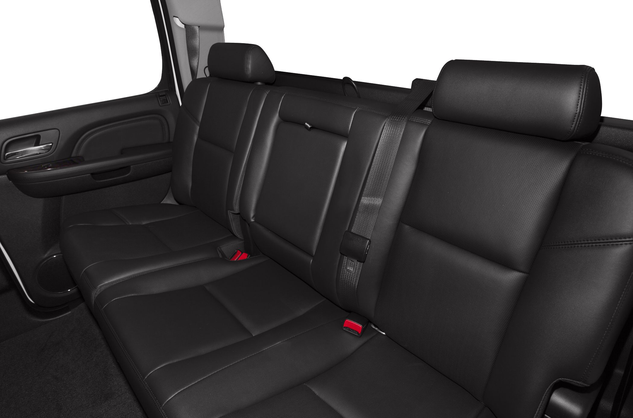 Rear black leather seats with headrests and seat belts