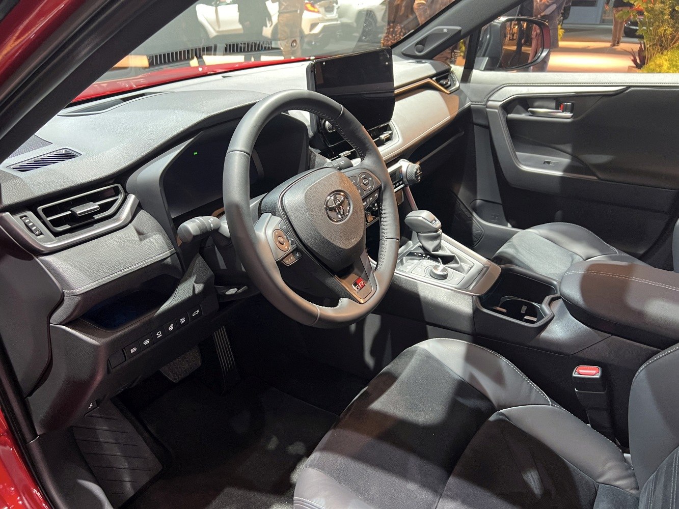 Modern dashboard and multifunctional steering wheel in vehicle interior