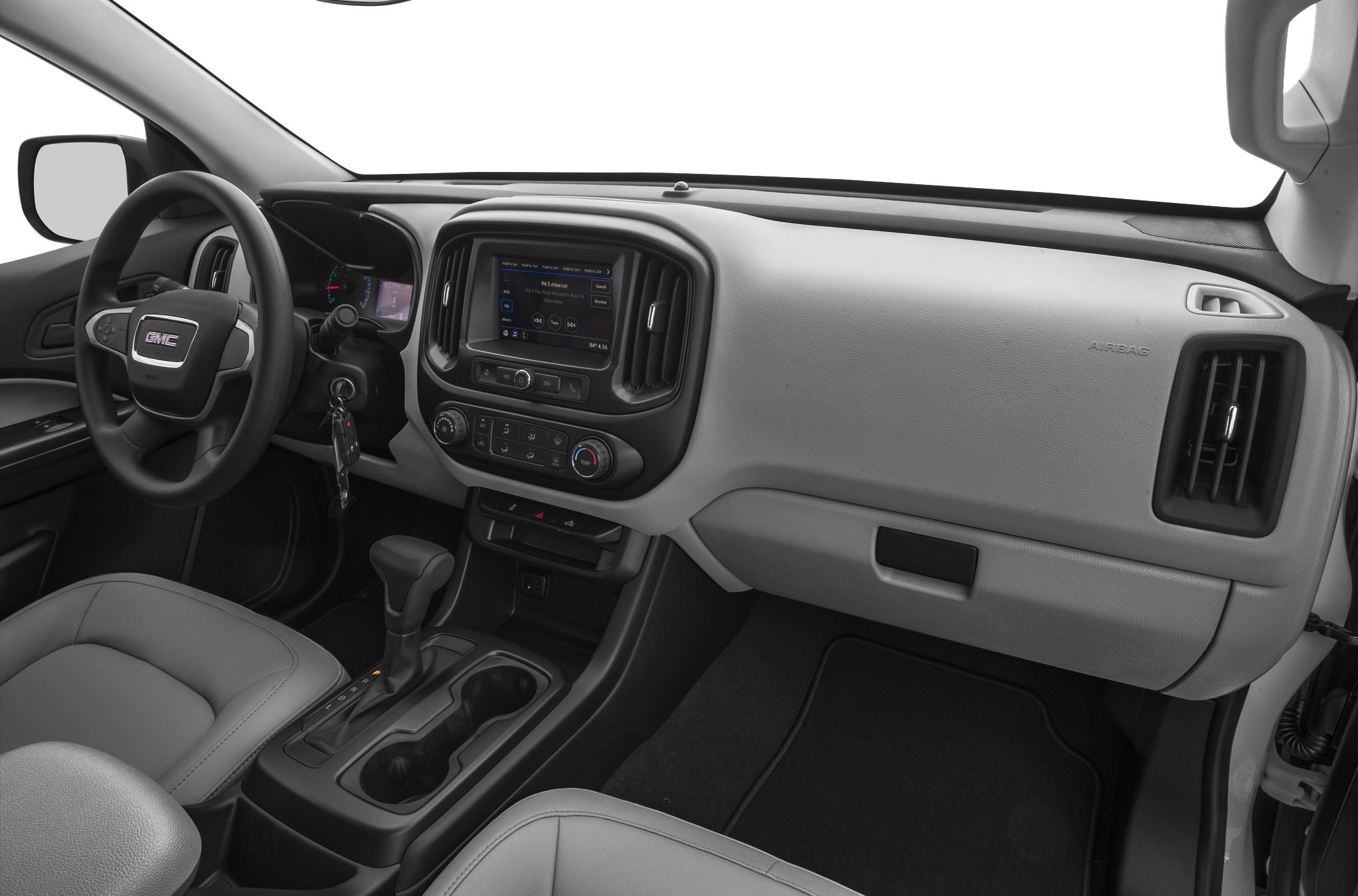 Dashboard with infotainment screen and center console with gear shifter