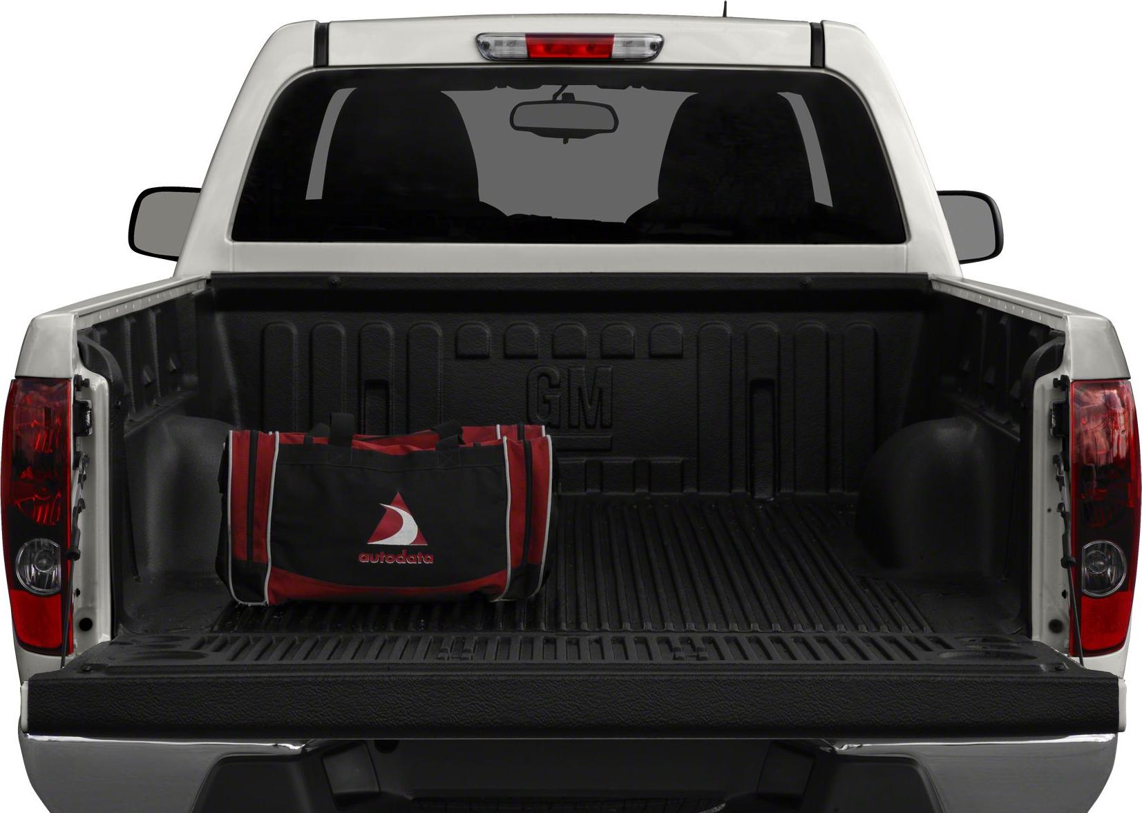 Open pickup truck bed with liner and tool bag