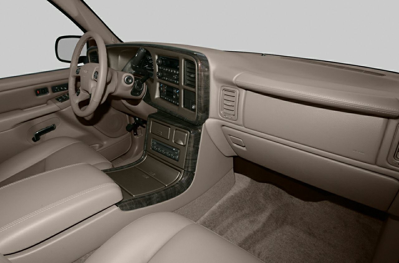 Dashboard, steering wheel, and center console of SUV interior