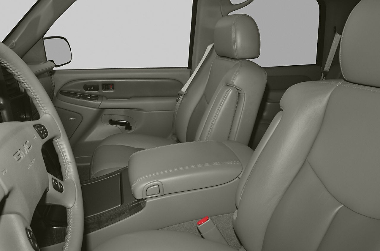 Leather seats and steering wheel in SUV interior