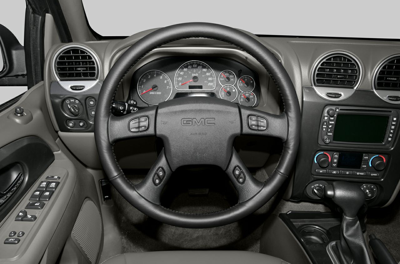 Steering wheel and dashboard with instrument cluster and control panels