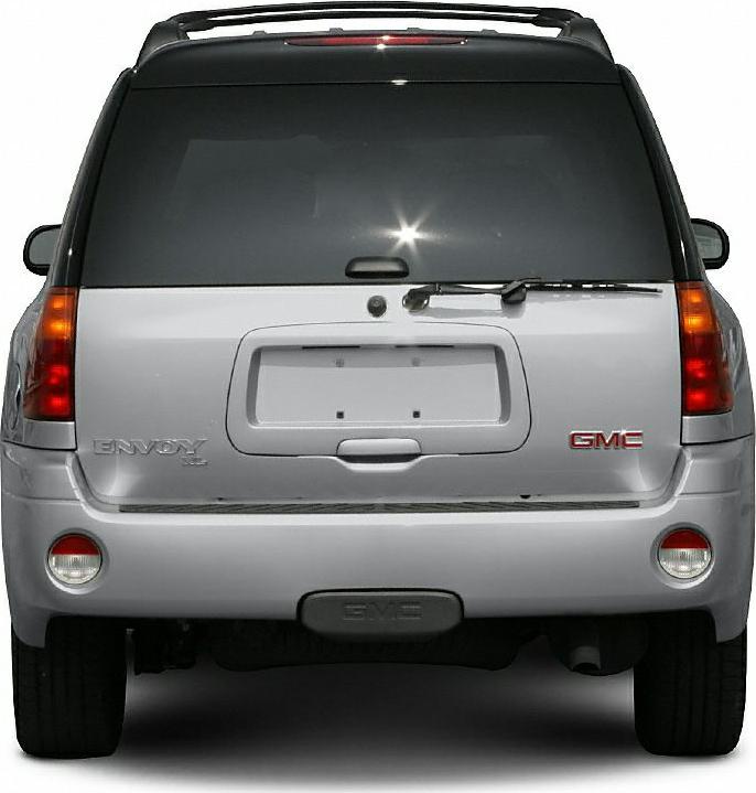 Rear view of SUV with tailgate, rear wiper, taillights, and GMC badge
