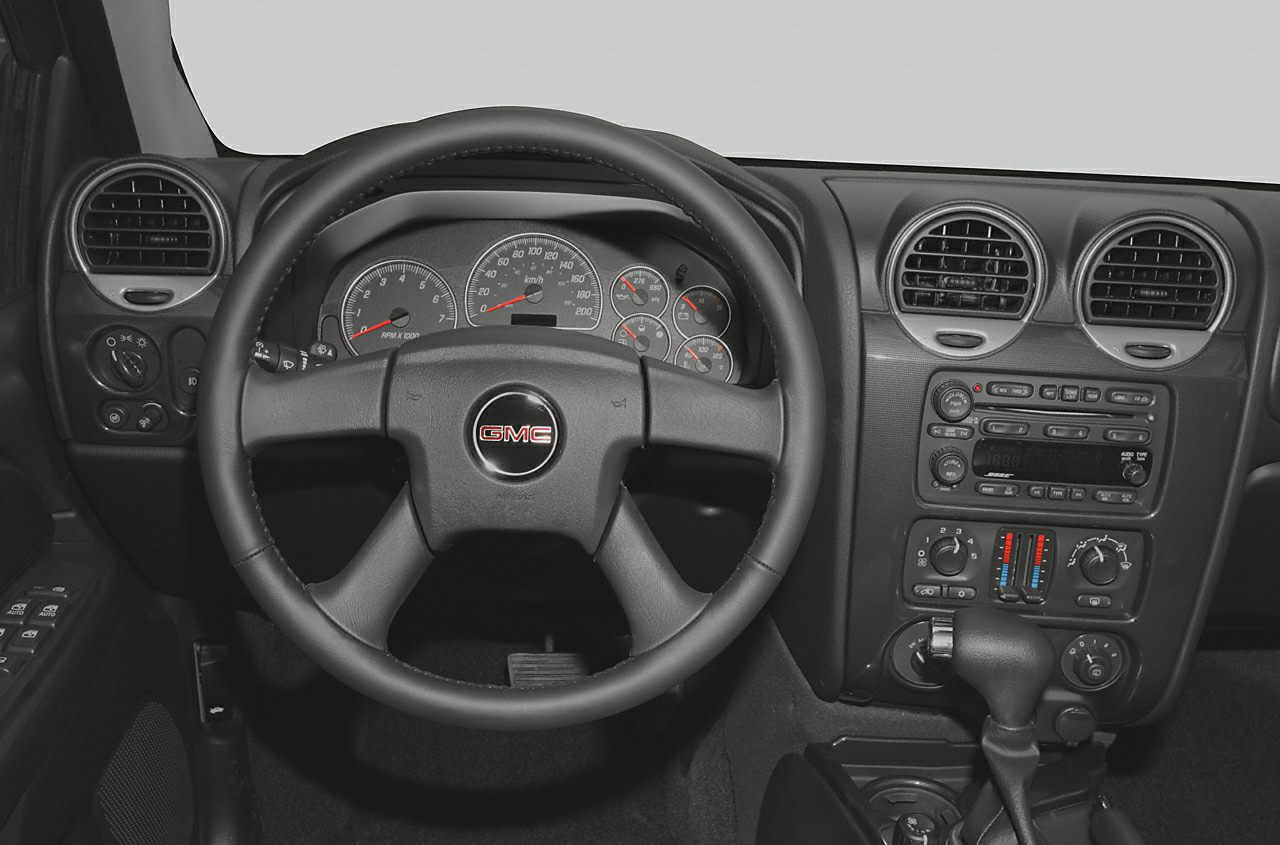 Steering wheel and dashboard with analog gauges and control panel