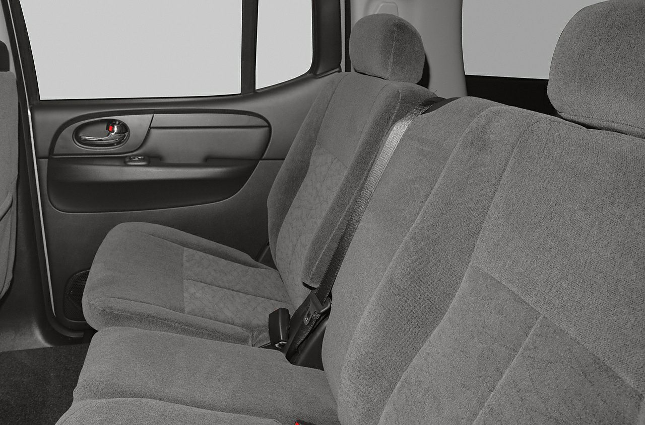 Rear seat with cloth upholstery and seatbelt in spacious SUV interior