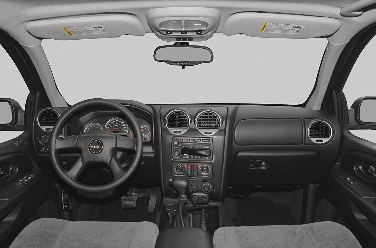 SUV dashboard with steering wheel, instrument cluster, air vents, and control panel