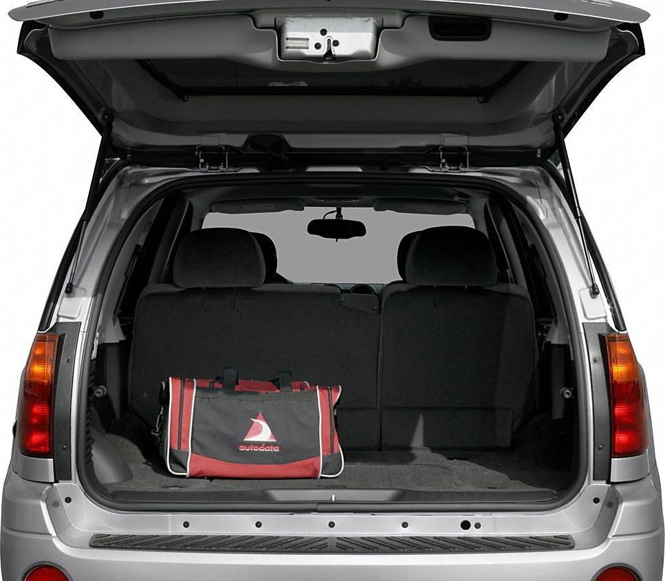 Open rear hatch with spacious cargo area and folded rear seats