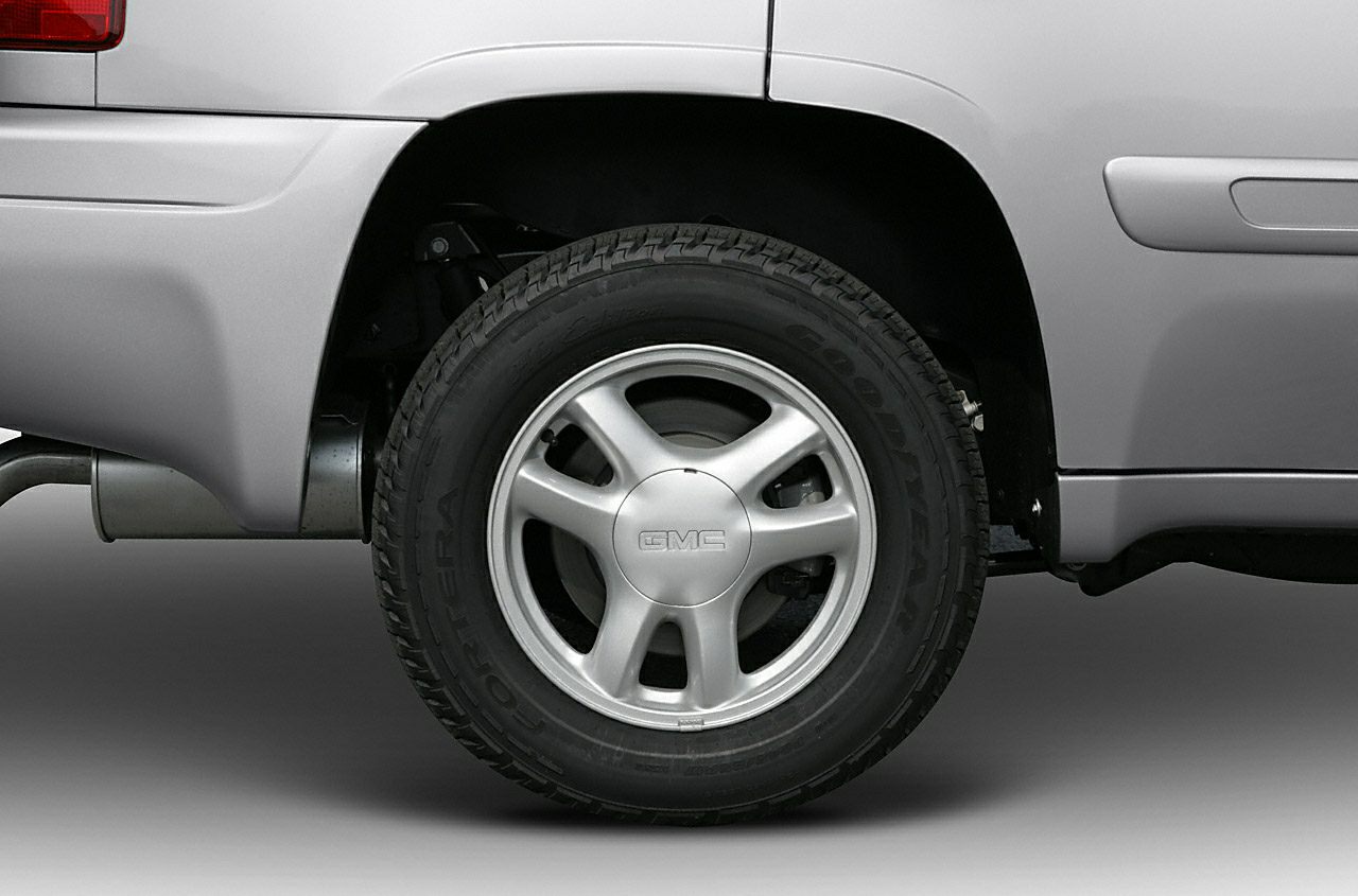 Close-up of five-spoke alloy wheel and Goodyear tire