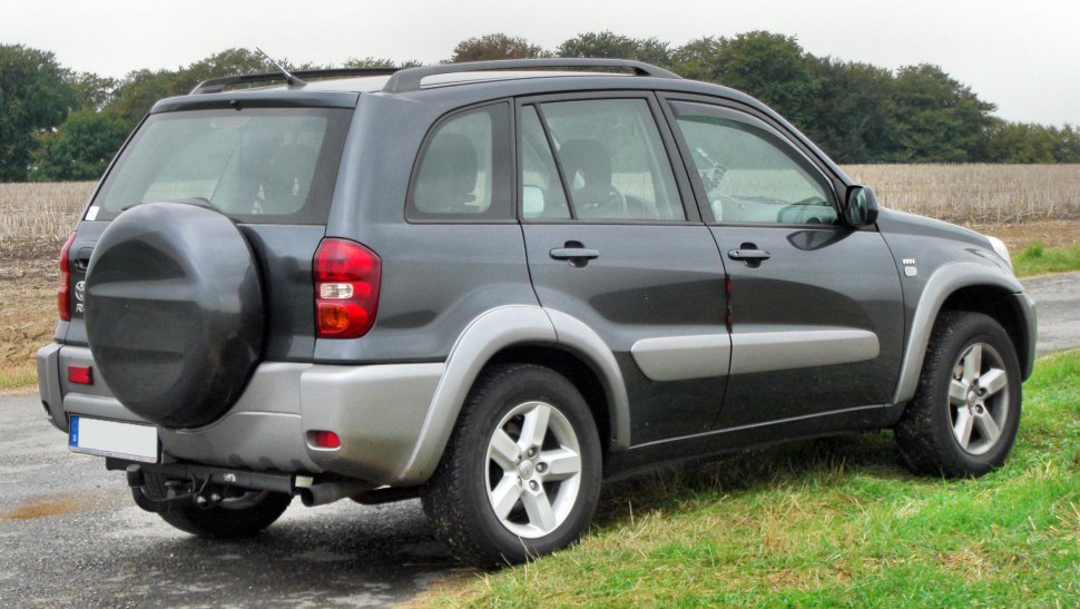 SUV rear view with spare wheel cover and side profile with roof rails