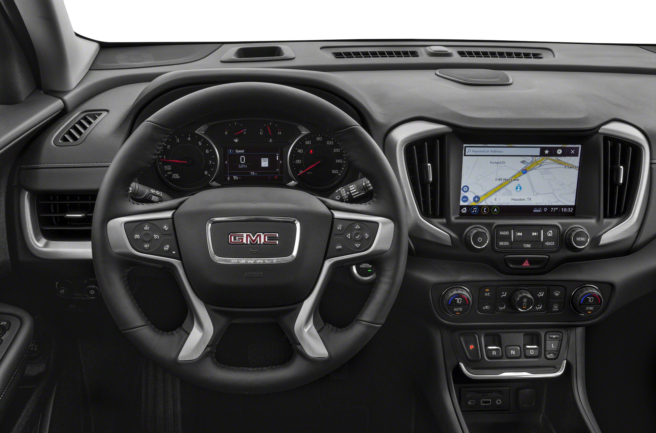 Dashboard with steering wheel controls and navigation screen