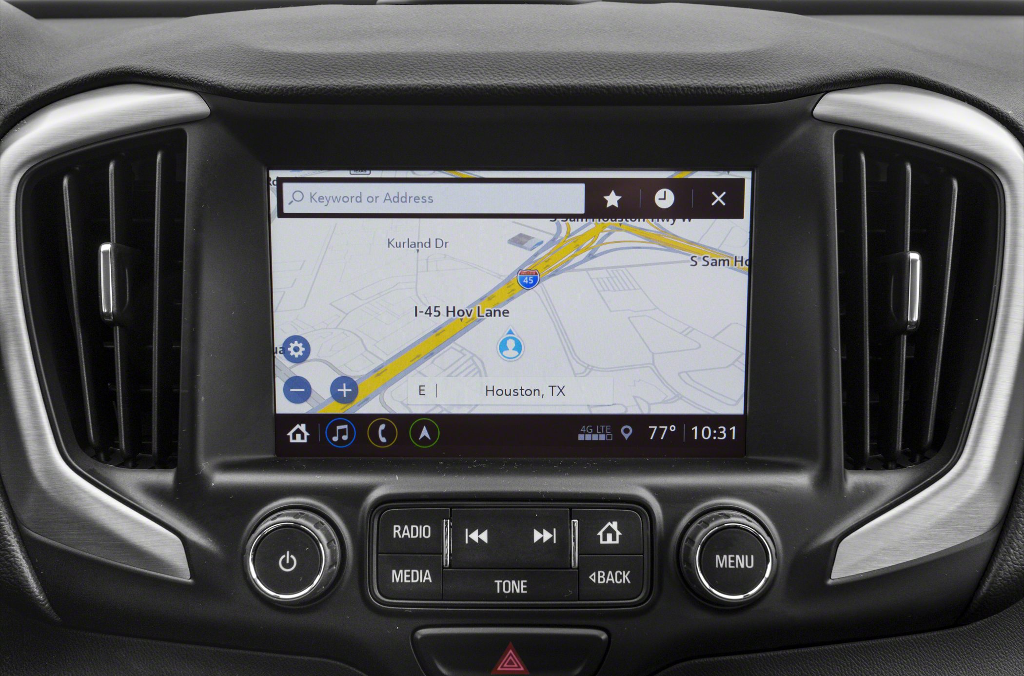 Navigation screen with control buttons and air vents