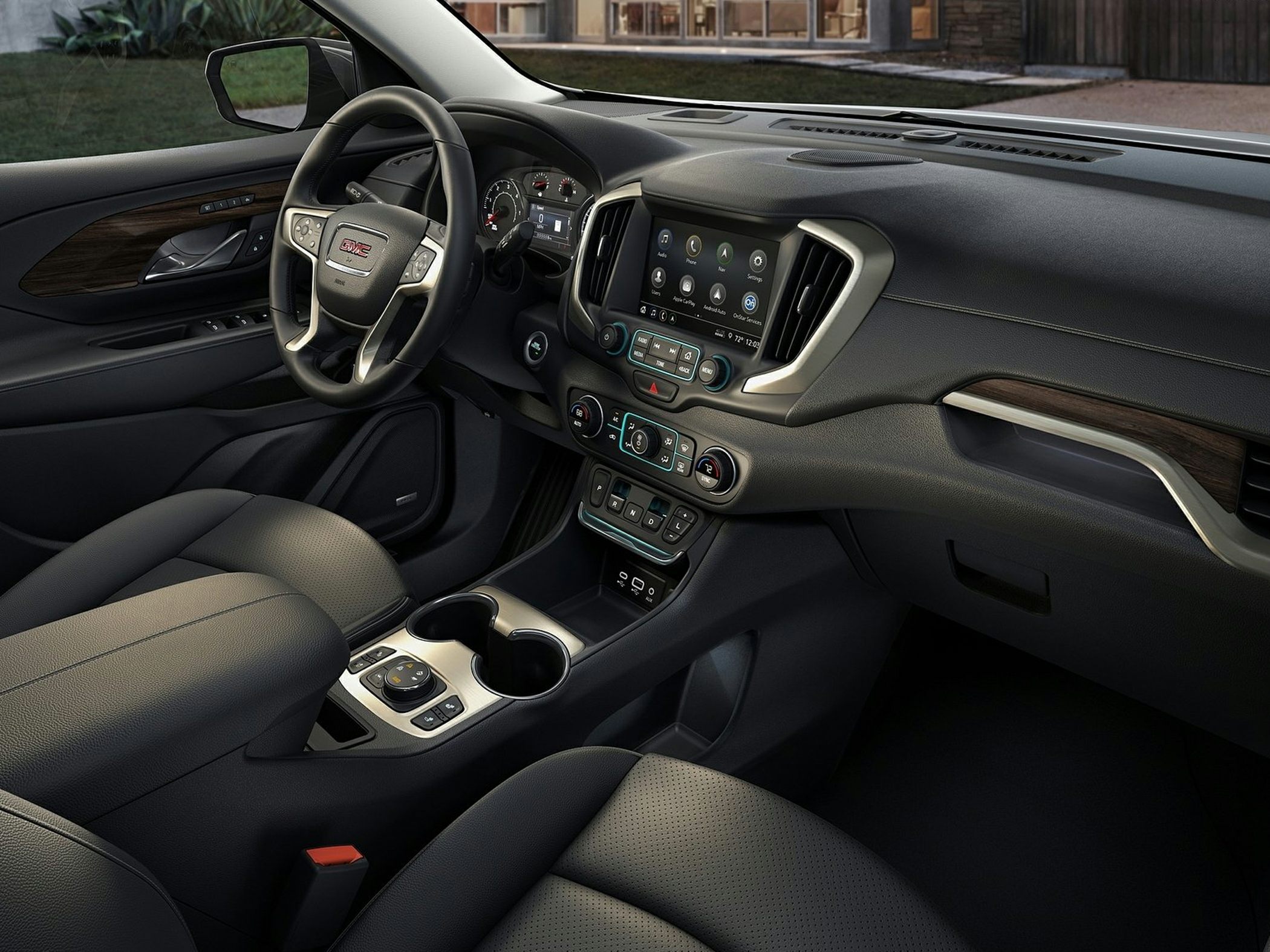 Advanced dashboard and center console with infotainment and climate controls
