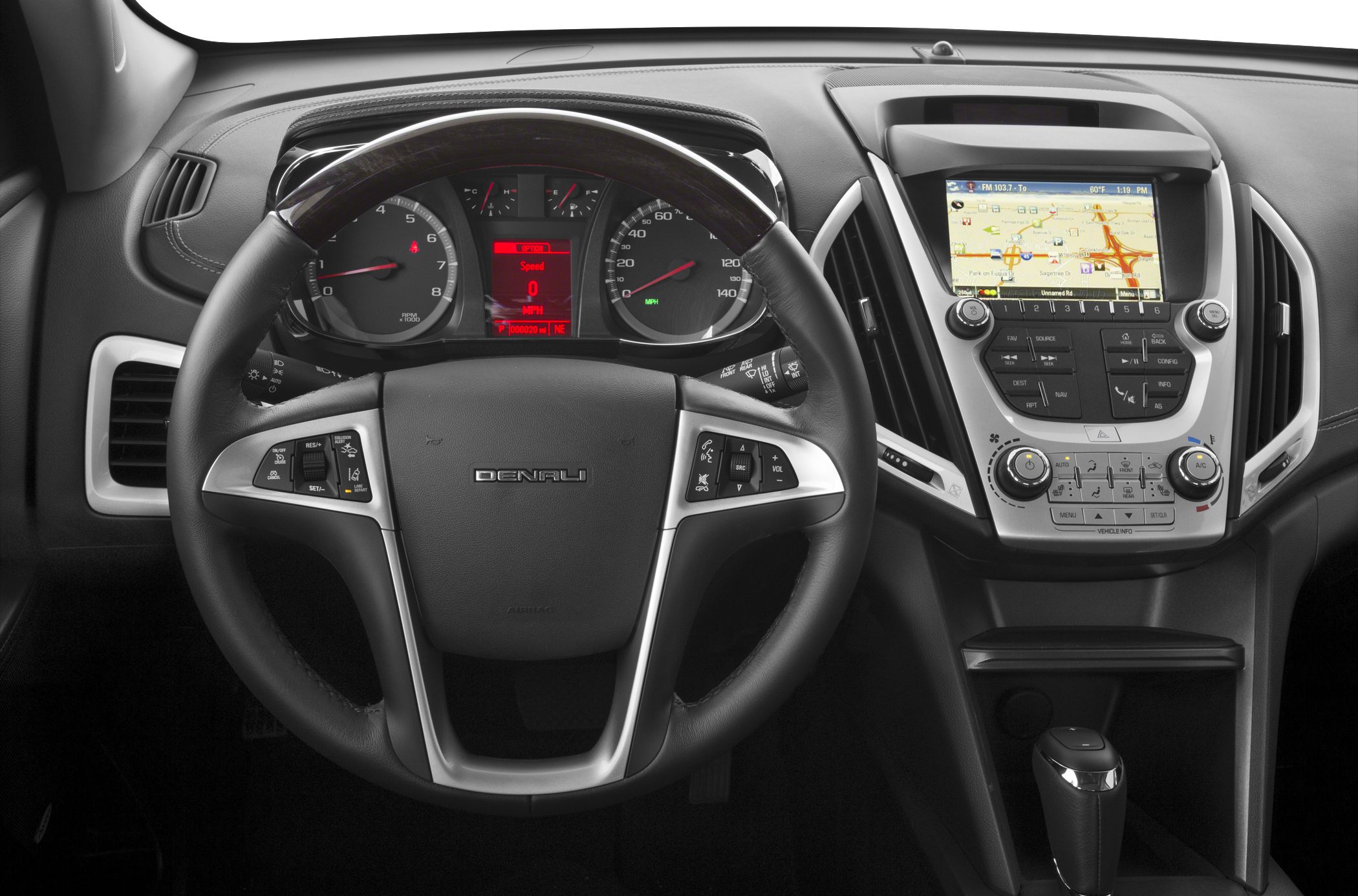 Steering wheel and dashboard with infotainment system