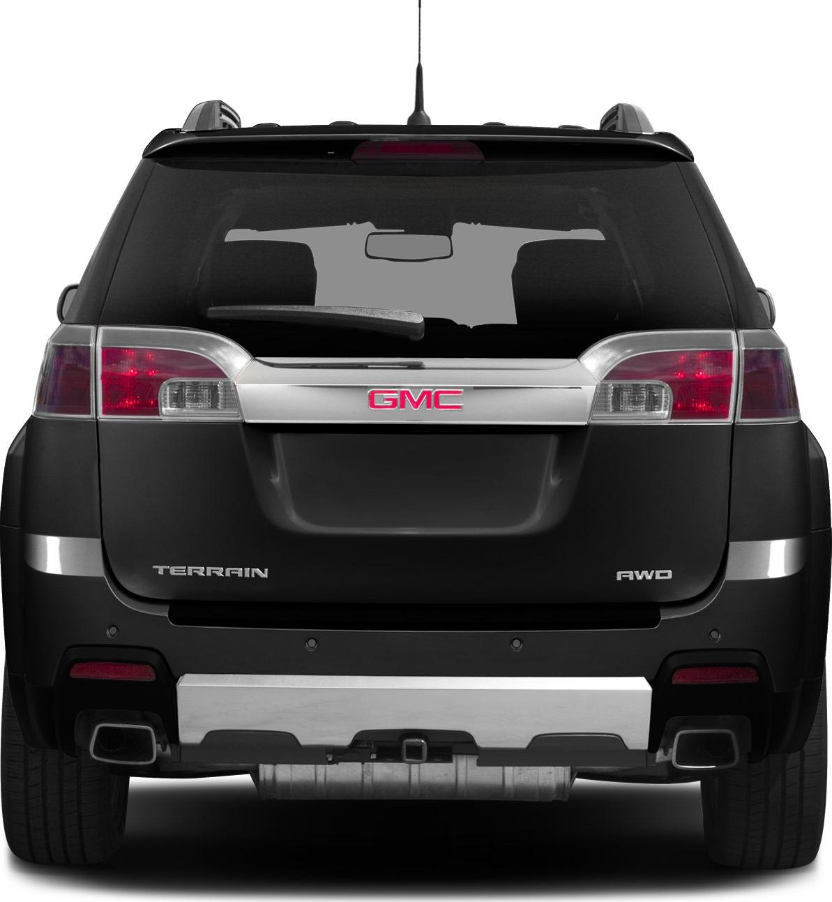 Rear of SUV with AWD badge, dual exhaust, tinted rear window
