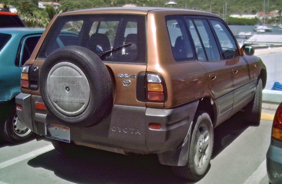 Rear view showing mounted spare tire and taillights of an SUV