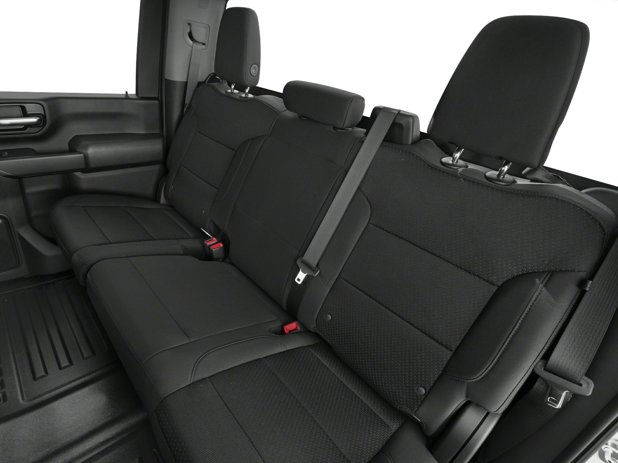 Black rear seats with seat belts in double cab configuration