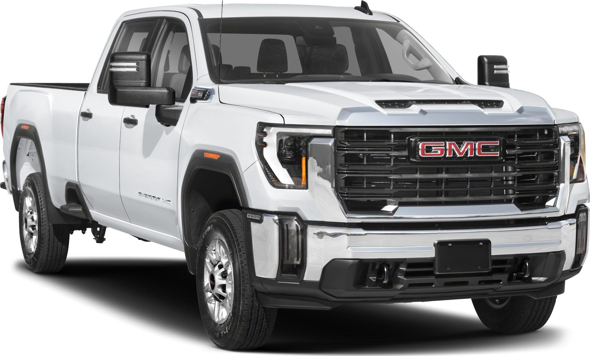 Front and side view of heavy-duty pickup with regular cab and long bed
