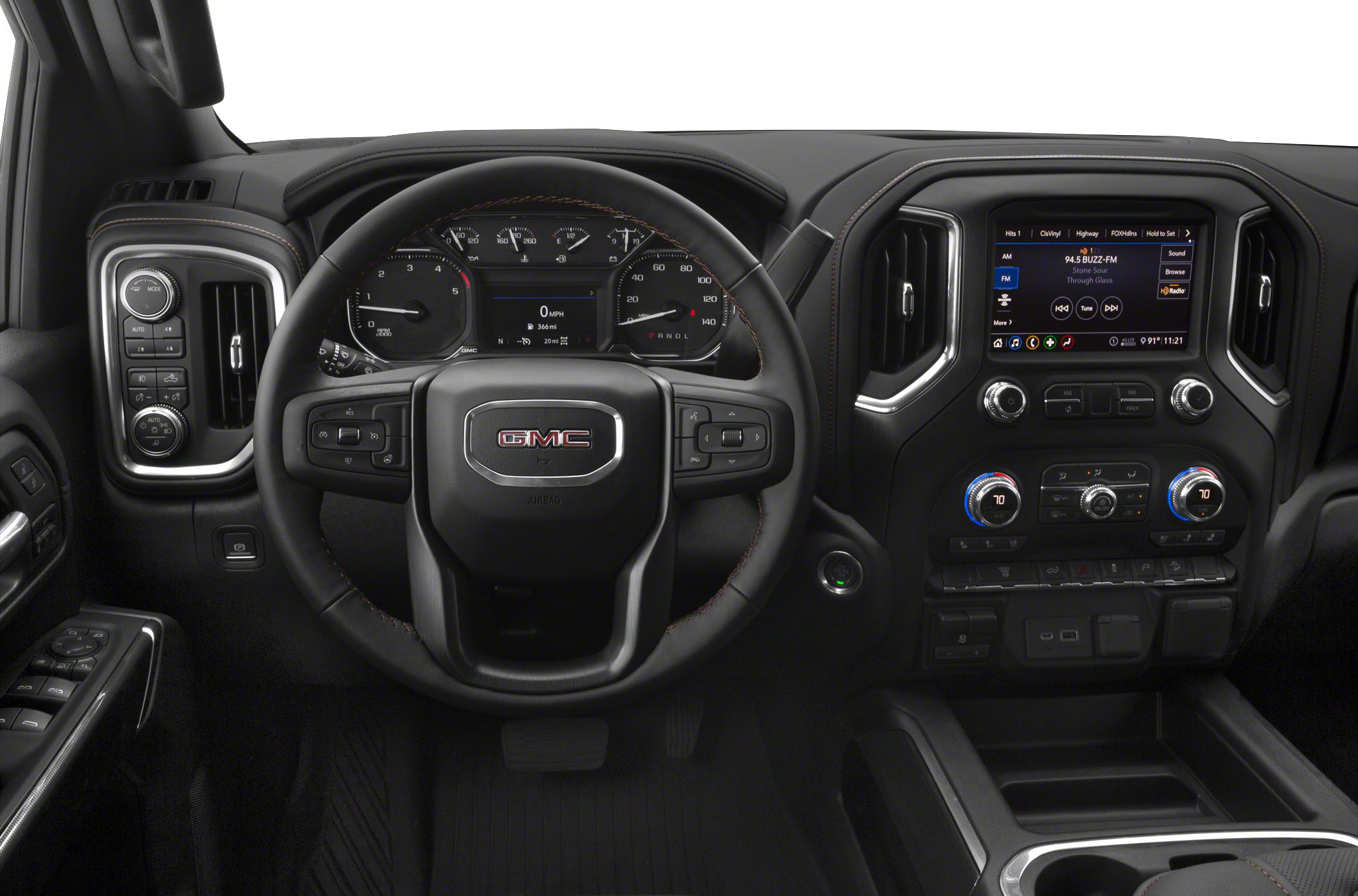Multifunction steering wheel and digital dashboard with infotainment and climate controls