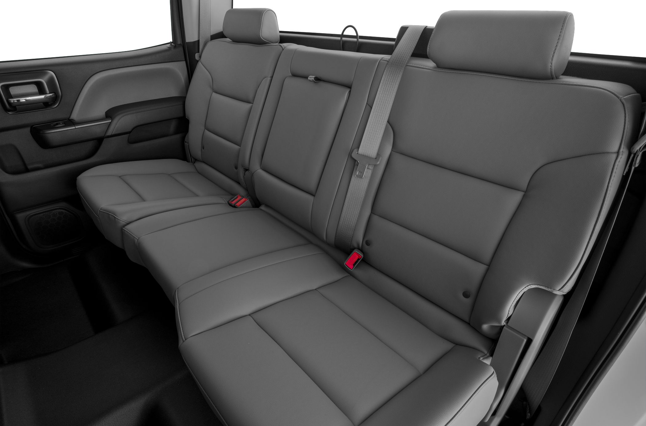 Leather rear bench seat with seatbelts inside a crew cab