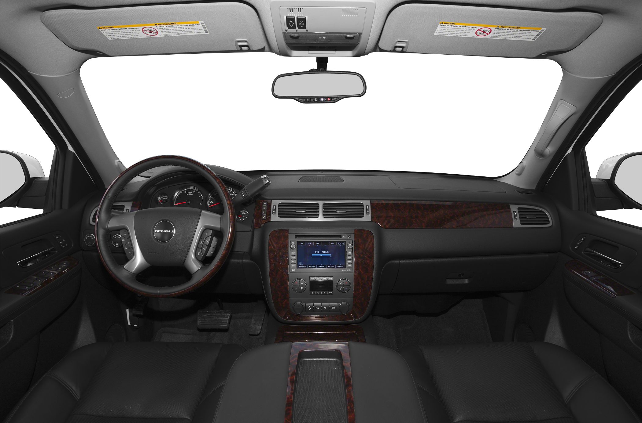 Interior dashboard with wood trim and Denali steering wheel