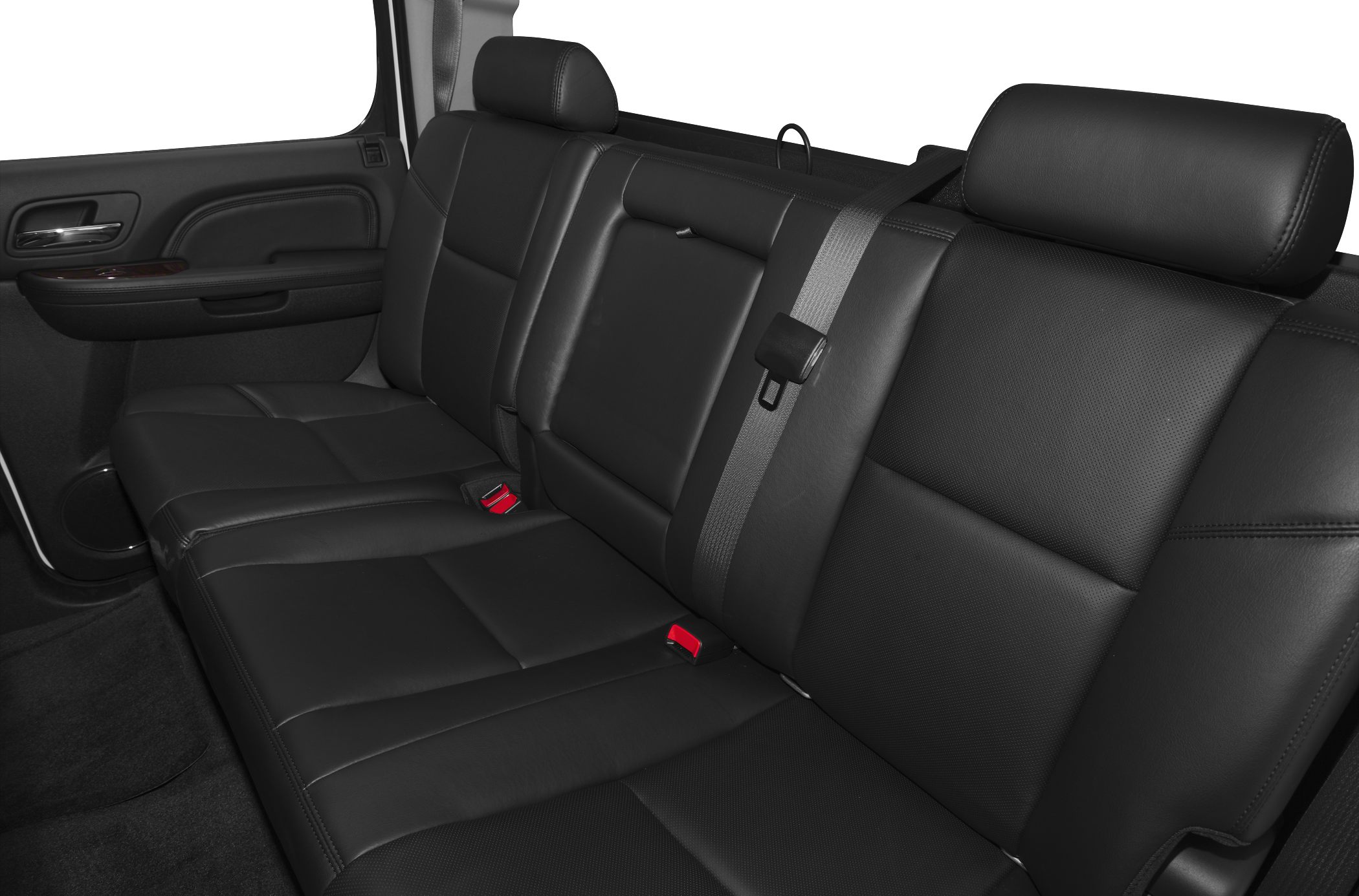 Black leather rear seat with headrest and seatbelt