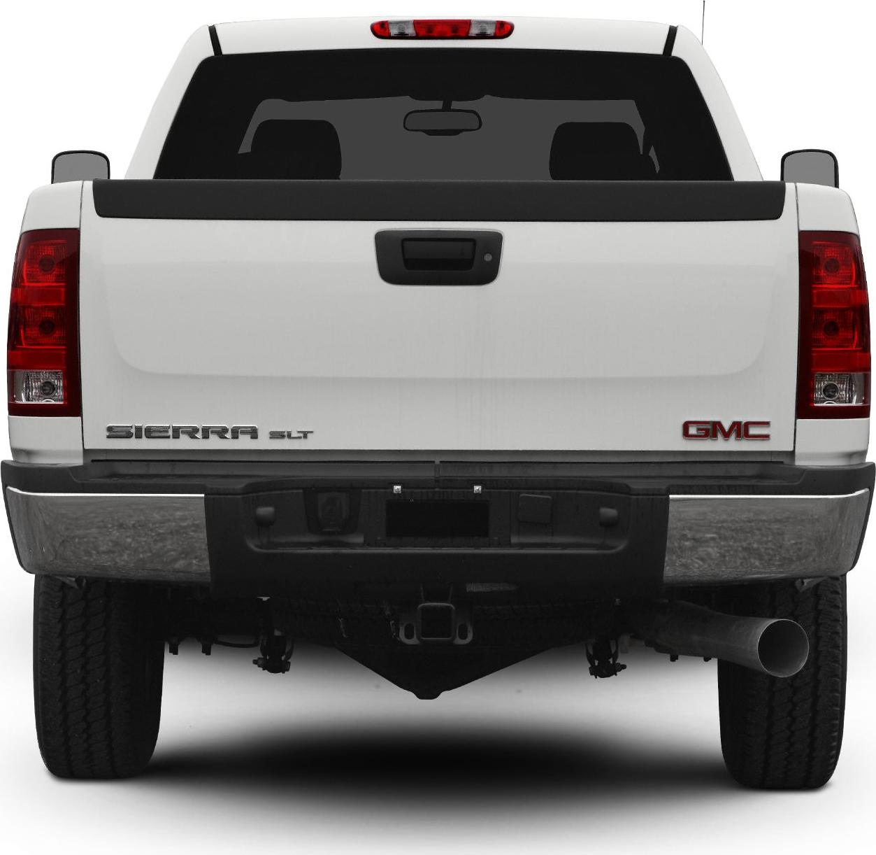 Rear view of pickup truck tailgate and bumper