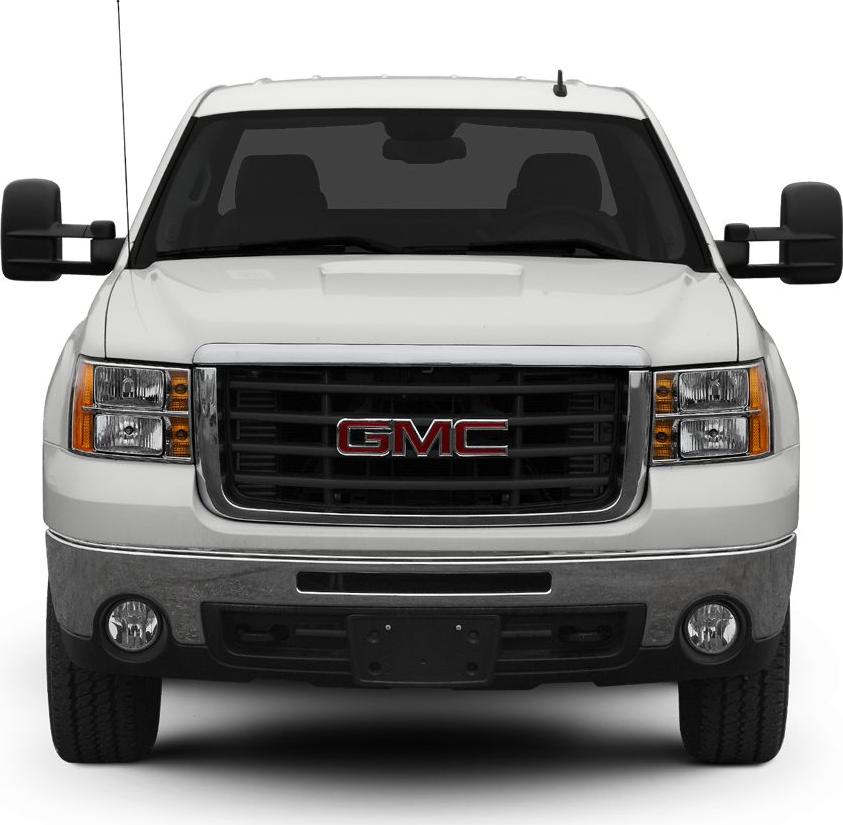 Front view with grille, headlights, tow mirrors, GMC logo.