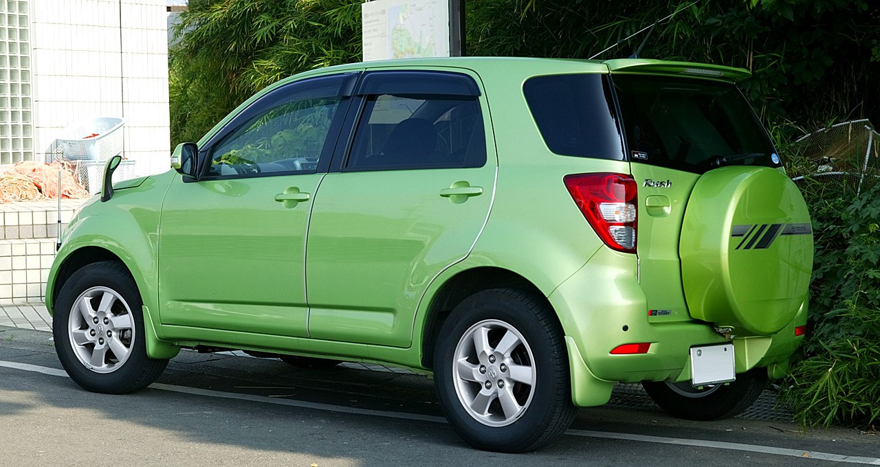 Compact SUV side and rear profile with spare tire cover and alloy wheels