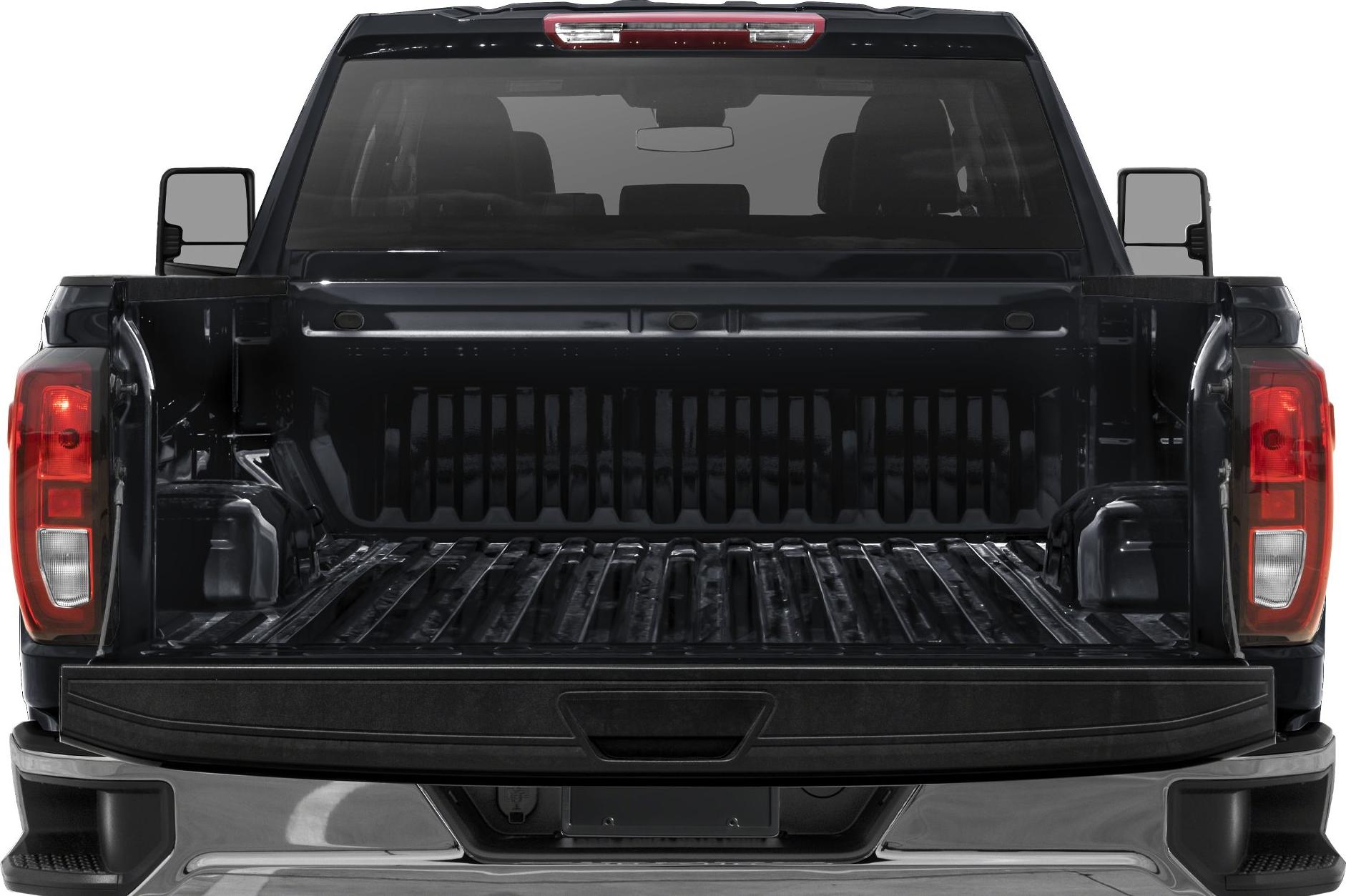 Open pickup cargo bed with tailgate and rear lights