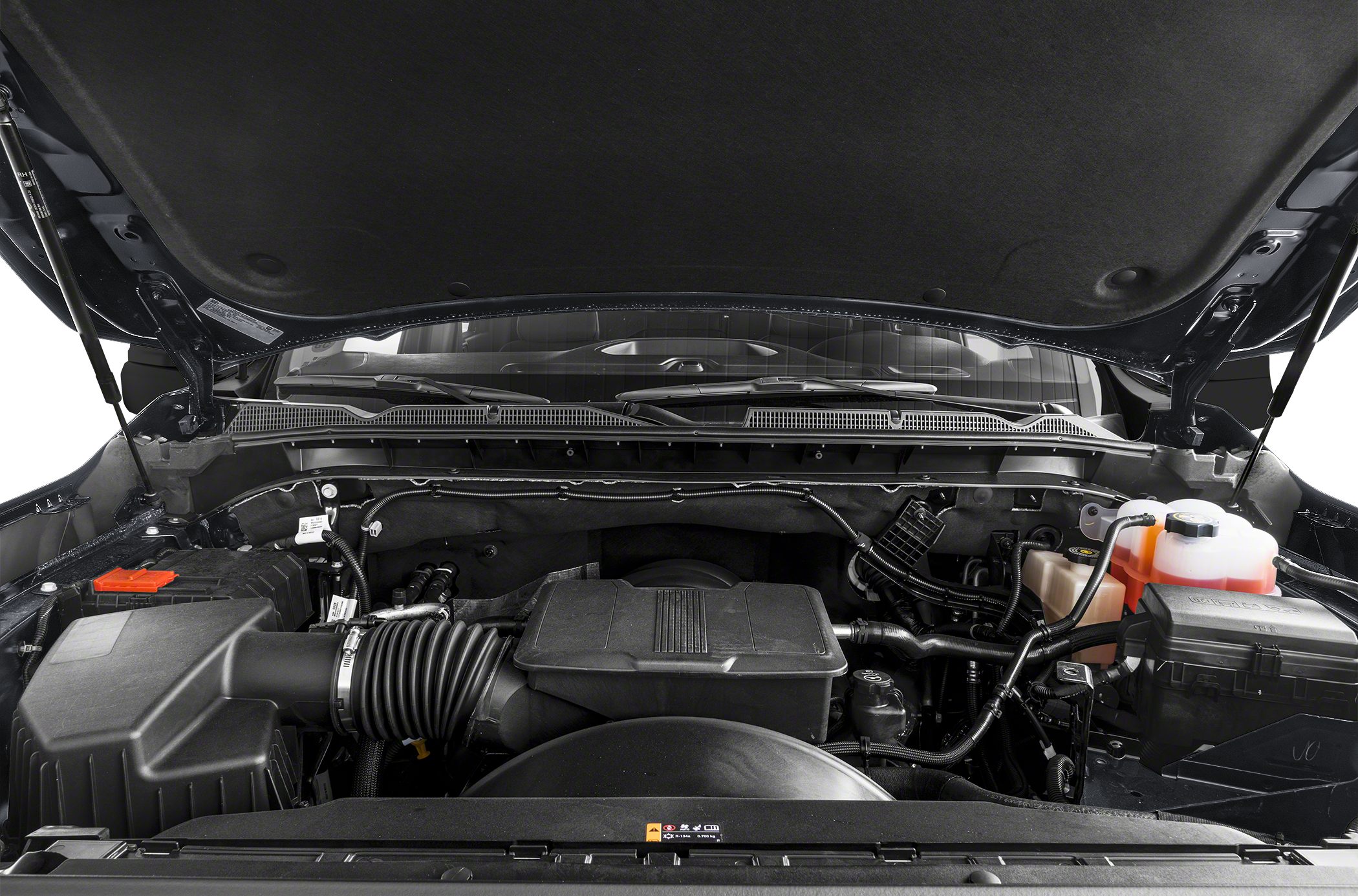Engine bay with hood open showing mechanical components