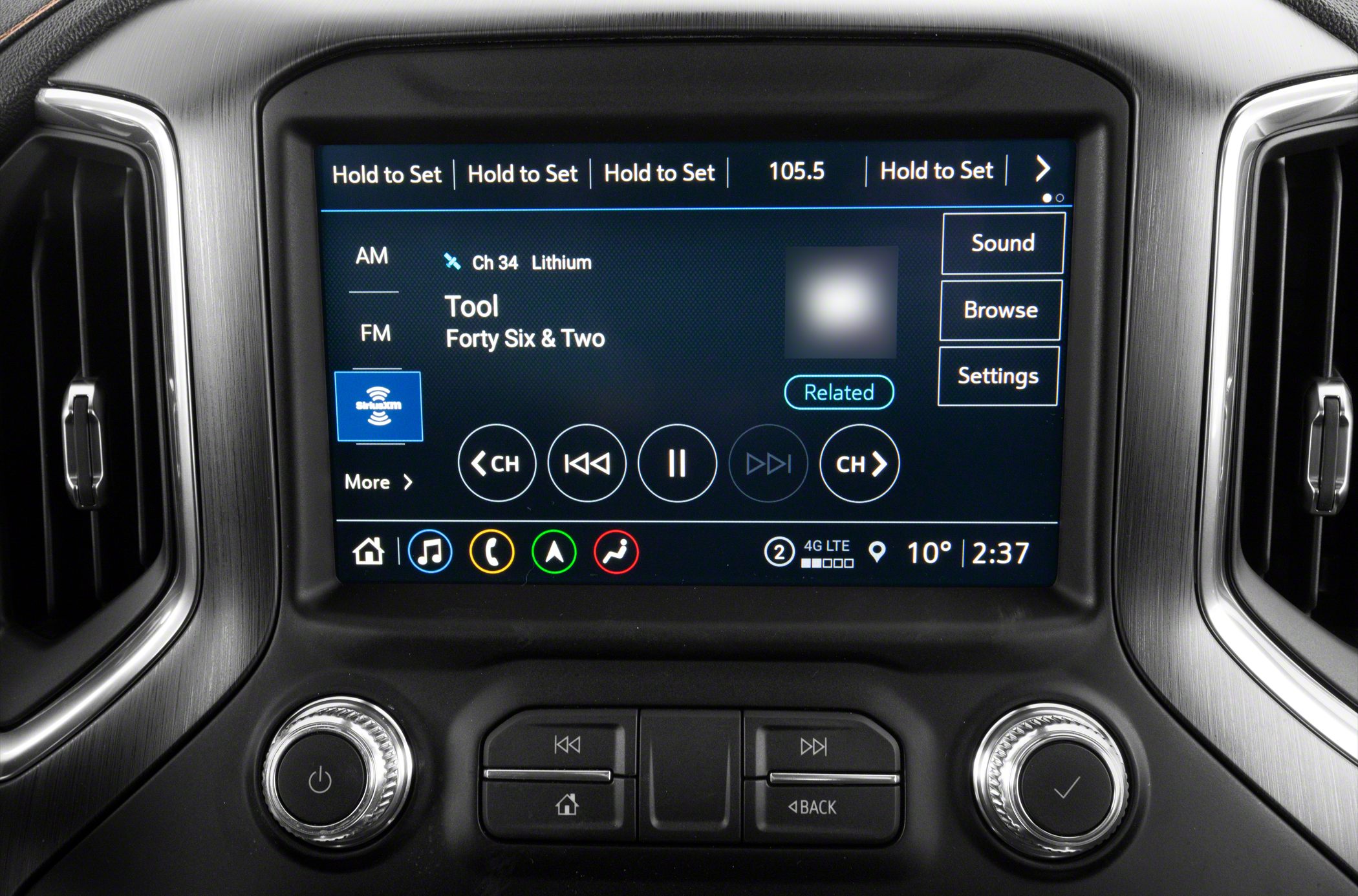 Infotainment touchscreen with radio and media control interface