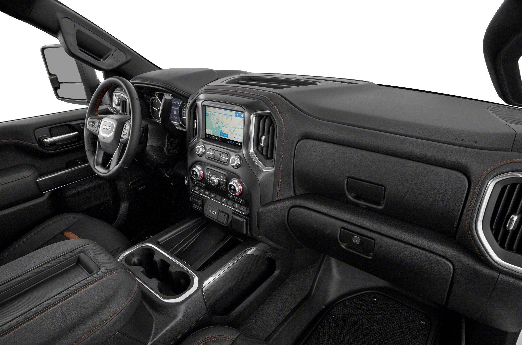 Dashboard and touchscreen infotainment in modern truck interior