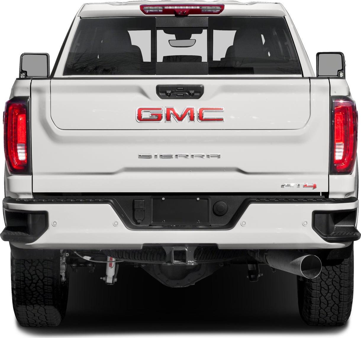 Rear view of pickup with tailgate, taillights, and towing hitch