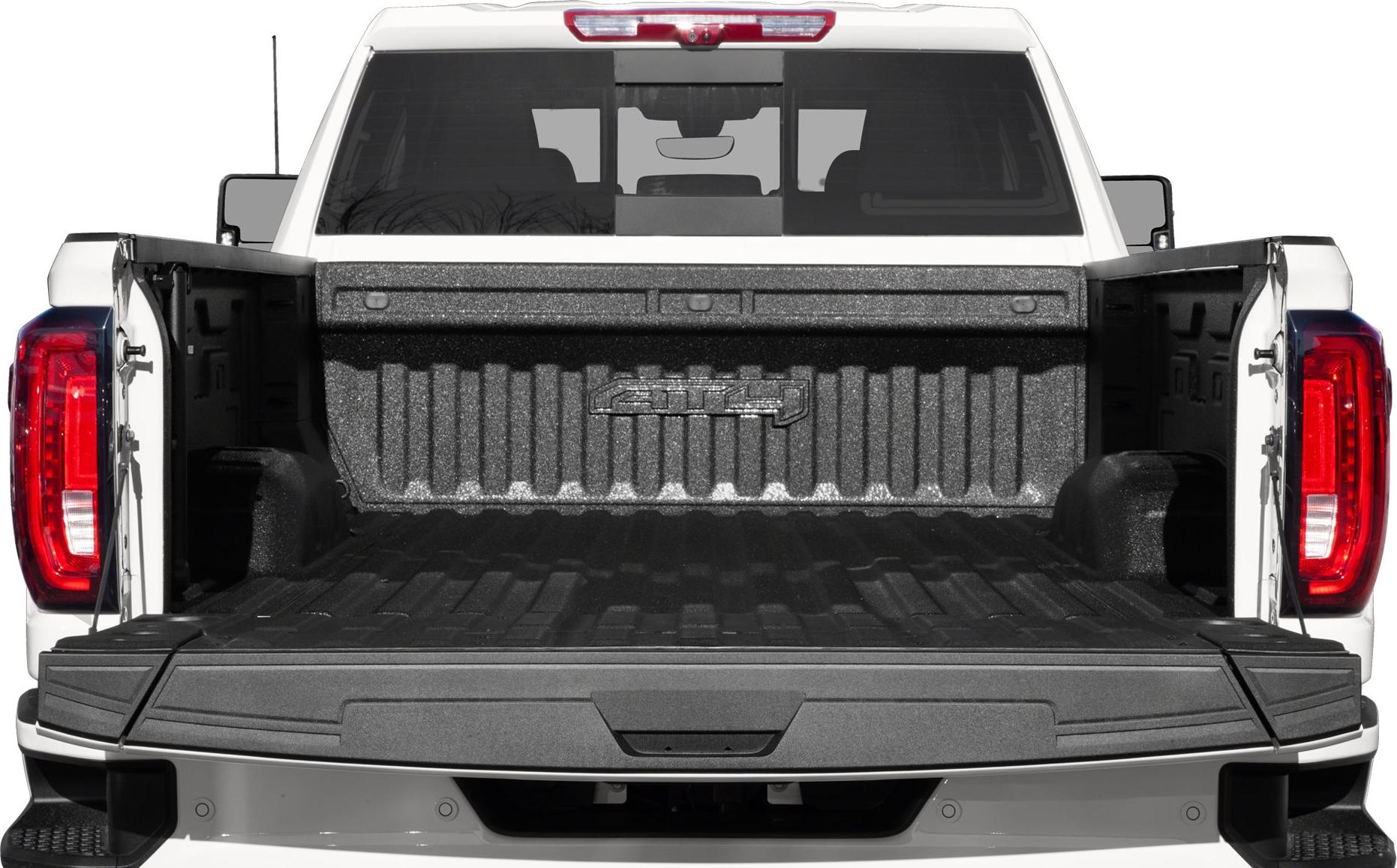 Open truck bed with protective liner and open tailgate