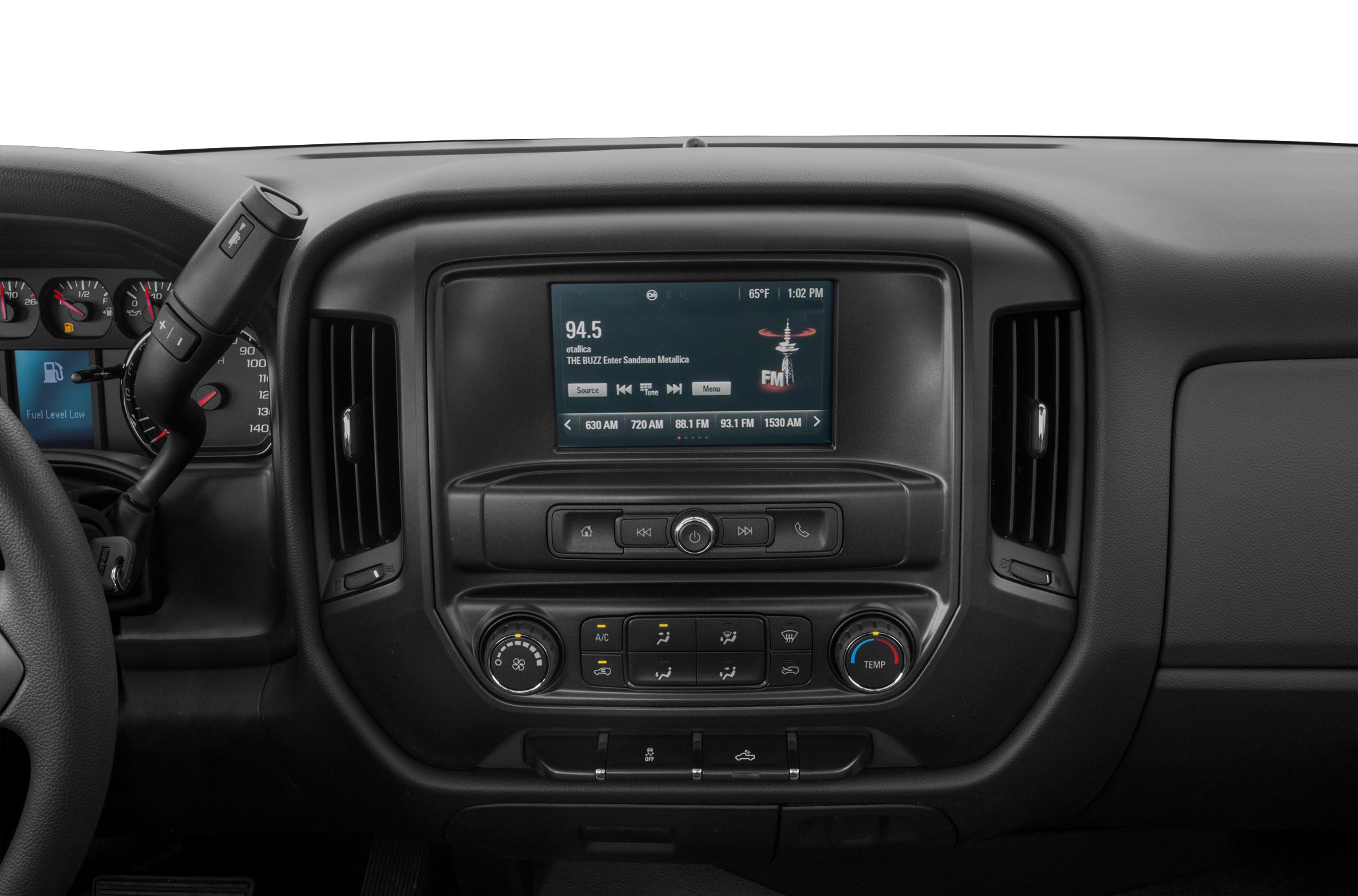 Vehicle infotainment display and climate control panel with dashboard details