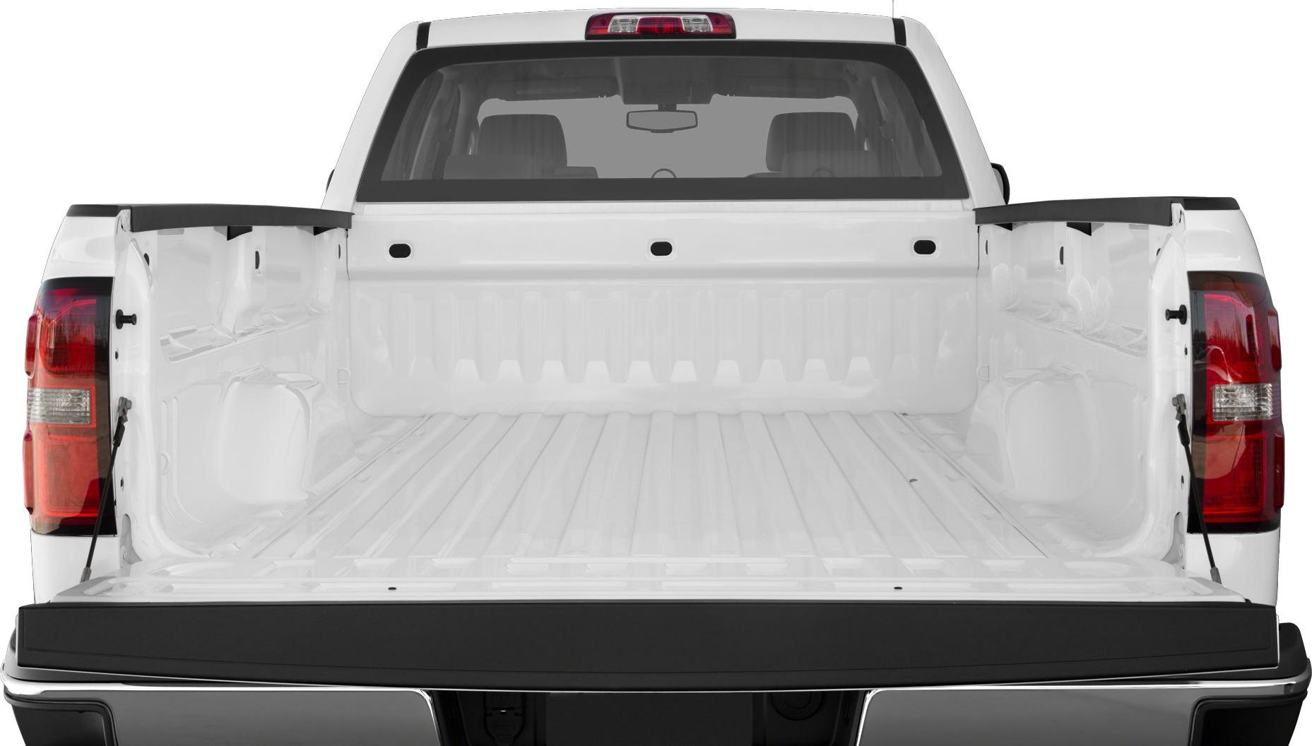 Open cargo bed and tailgate of pickup truck