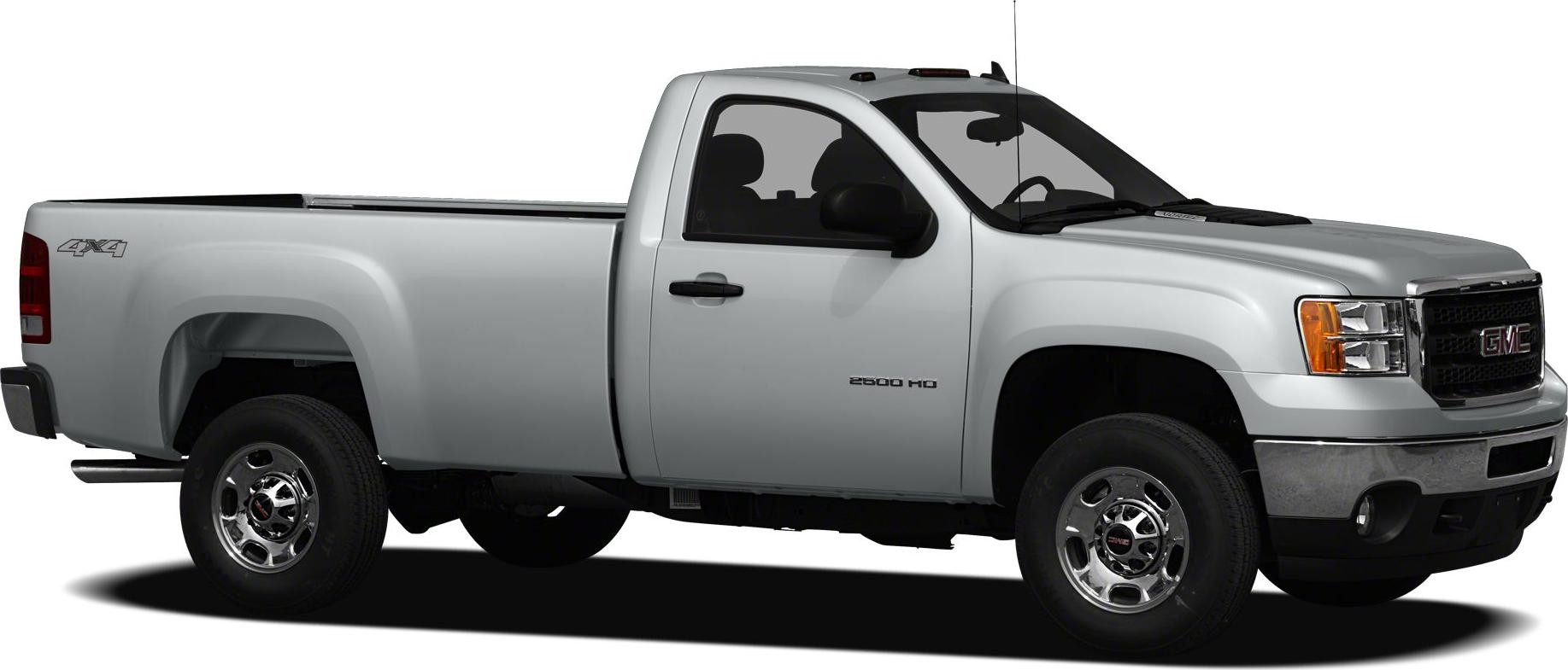 Side profile of a heavy-duty pickup with crew cab and standard cargo box.