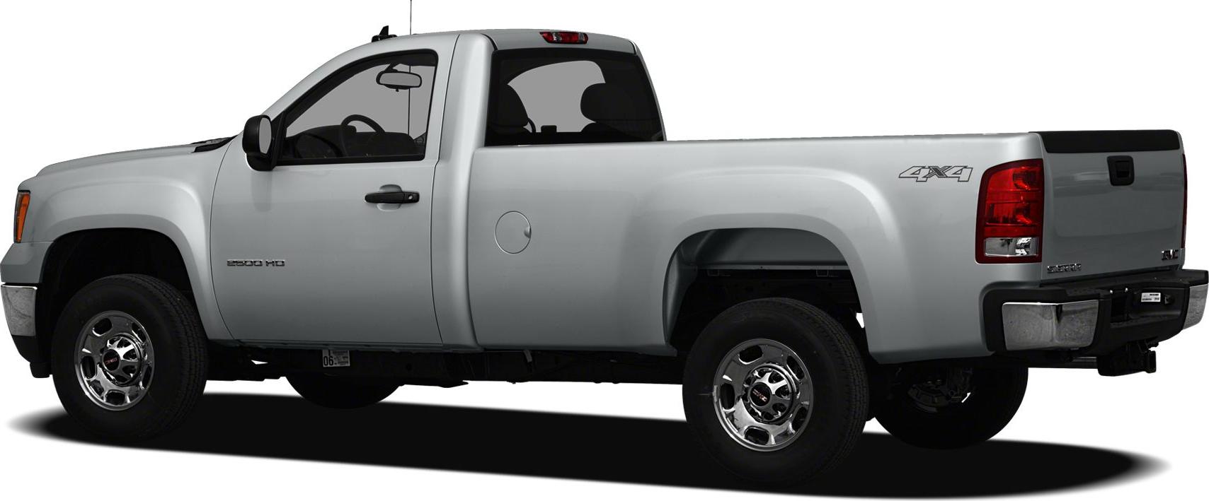 Side profile of a single cab pickup truck with standard box and 4x4 badge