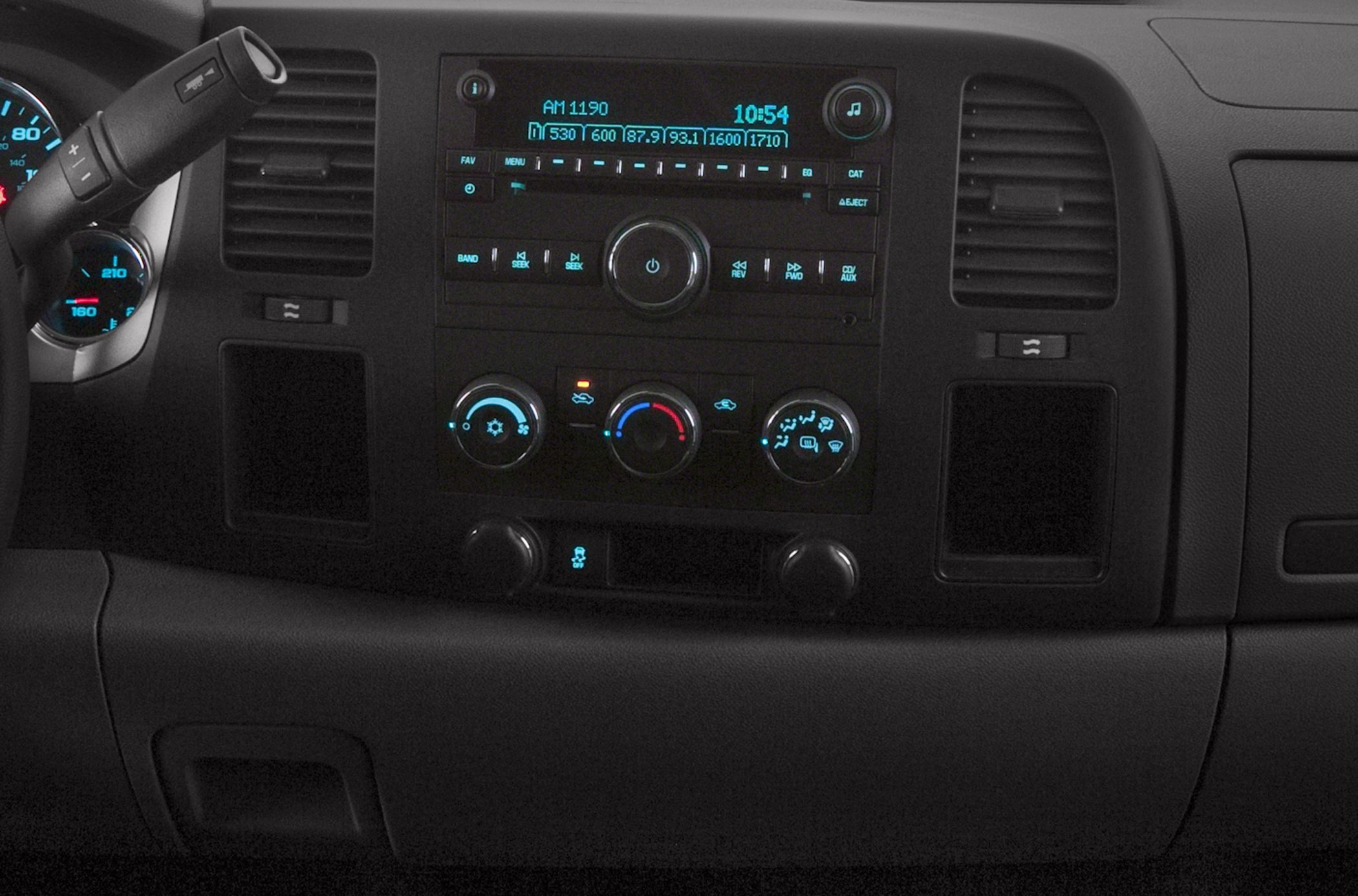 Dashboard radio, climate controls, instrument cluster gauges