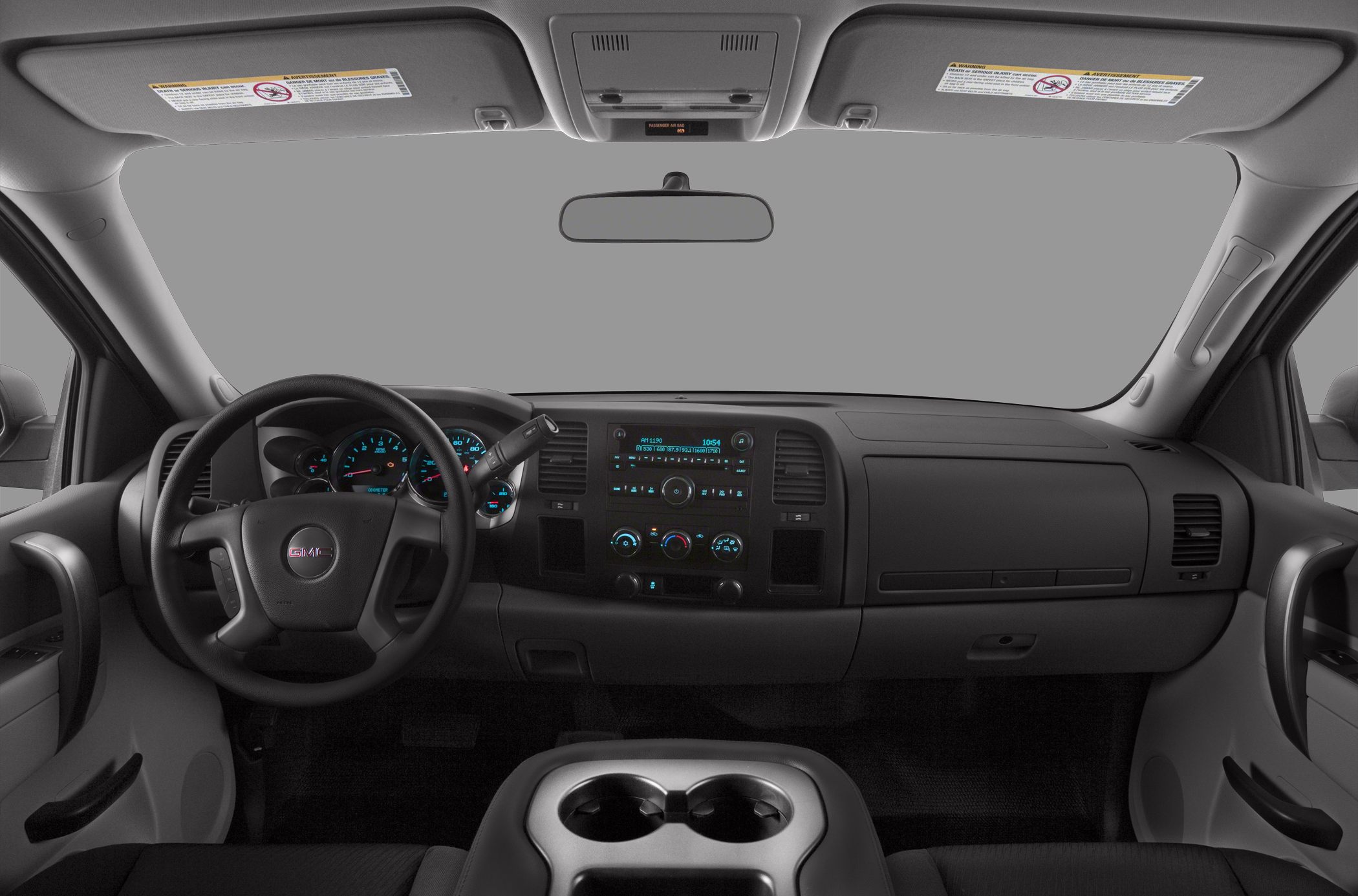 Dashboard and steering wheel with control panel and instrument cluster