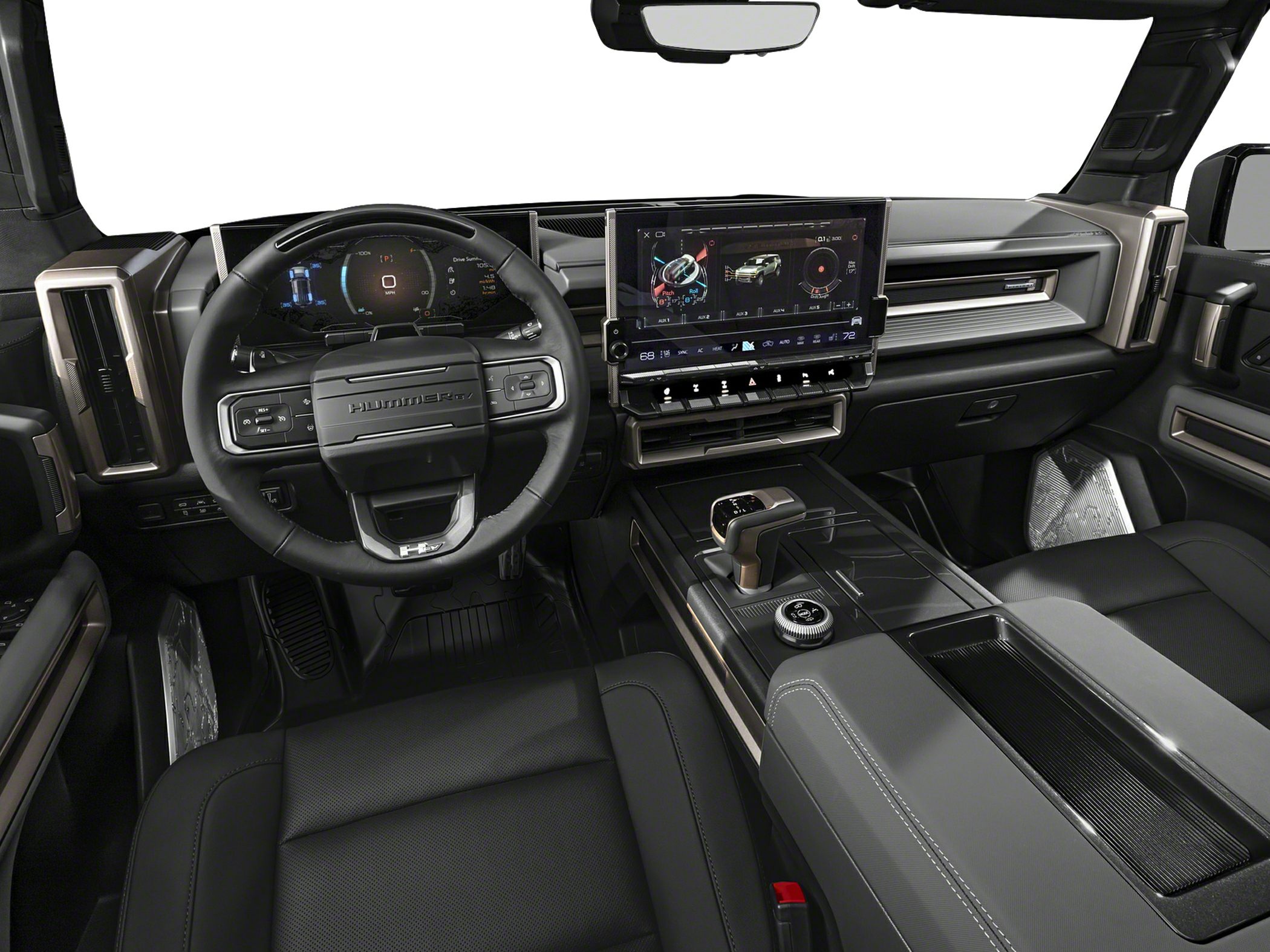 Modern digital dashboard and steering wheel with infotainment screen