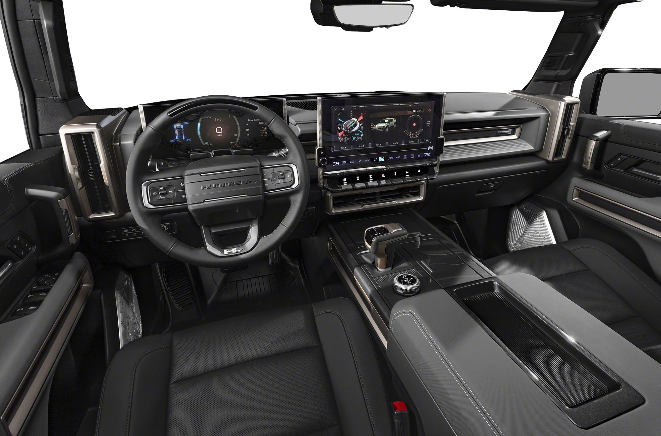 Digital dashboard and touchscreen infotainment with ergonomic steering wheel